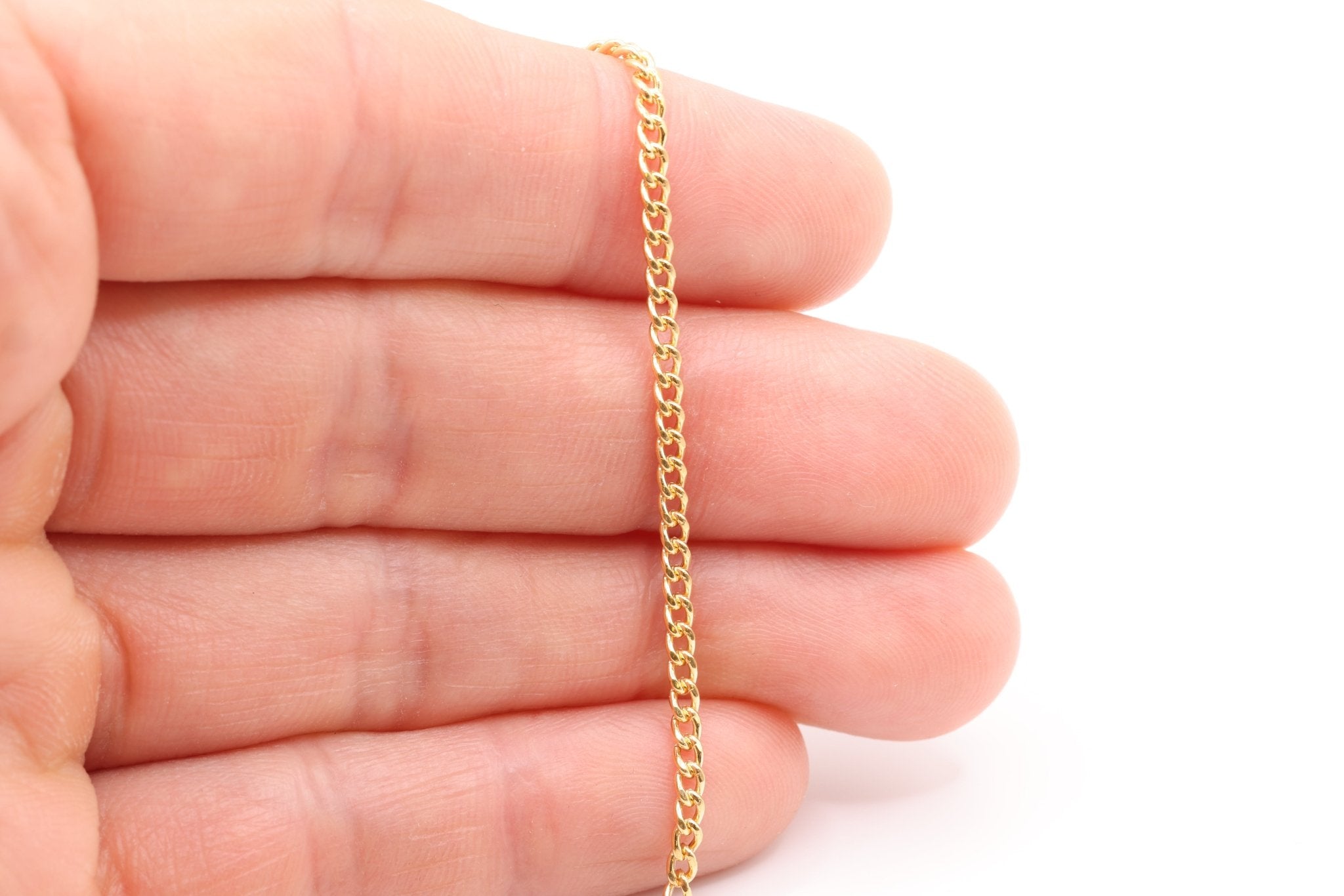 2.3mm Curb Flat Chain, 14/20 Gold - Filled, Wholesale, Pay Per Inch, Jewelry Making Chain - HarperCrown