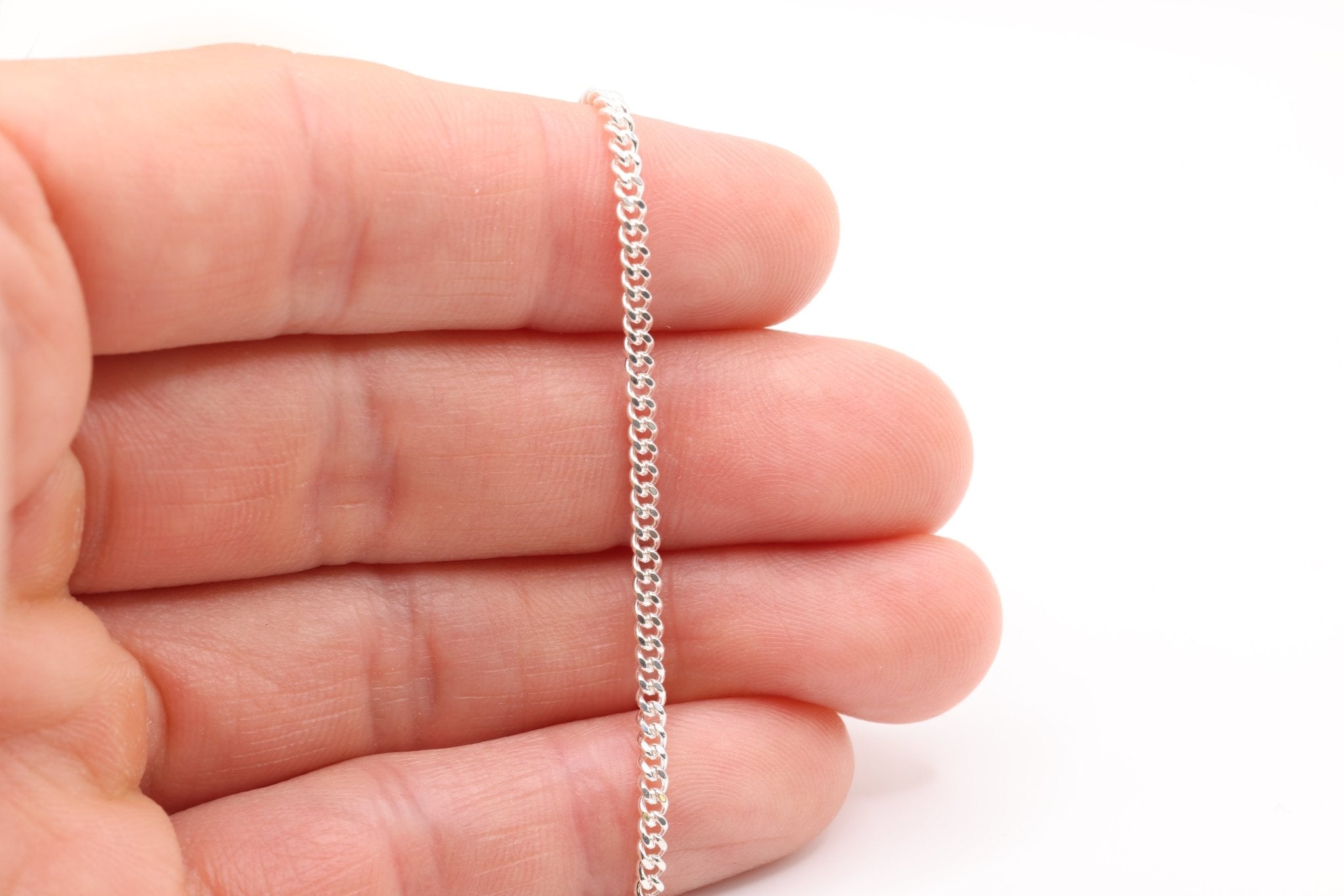 2.3mm Curb Flat Chain, 925 Sterling Silver, Wholesale, Pay Per Inch, Jewelry Making Chain - HarperCrown