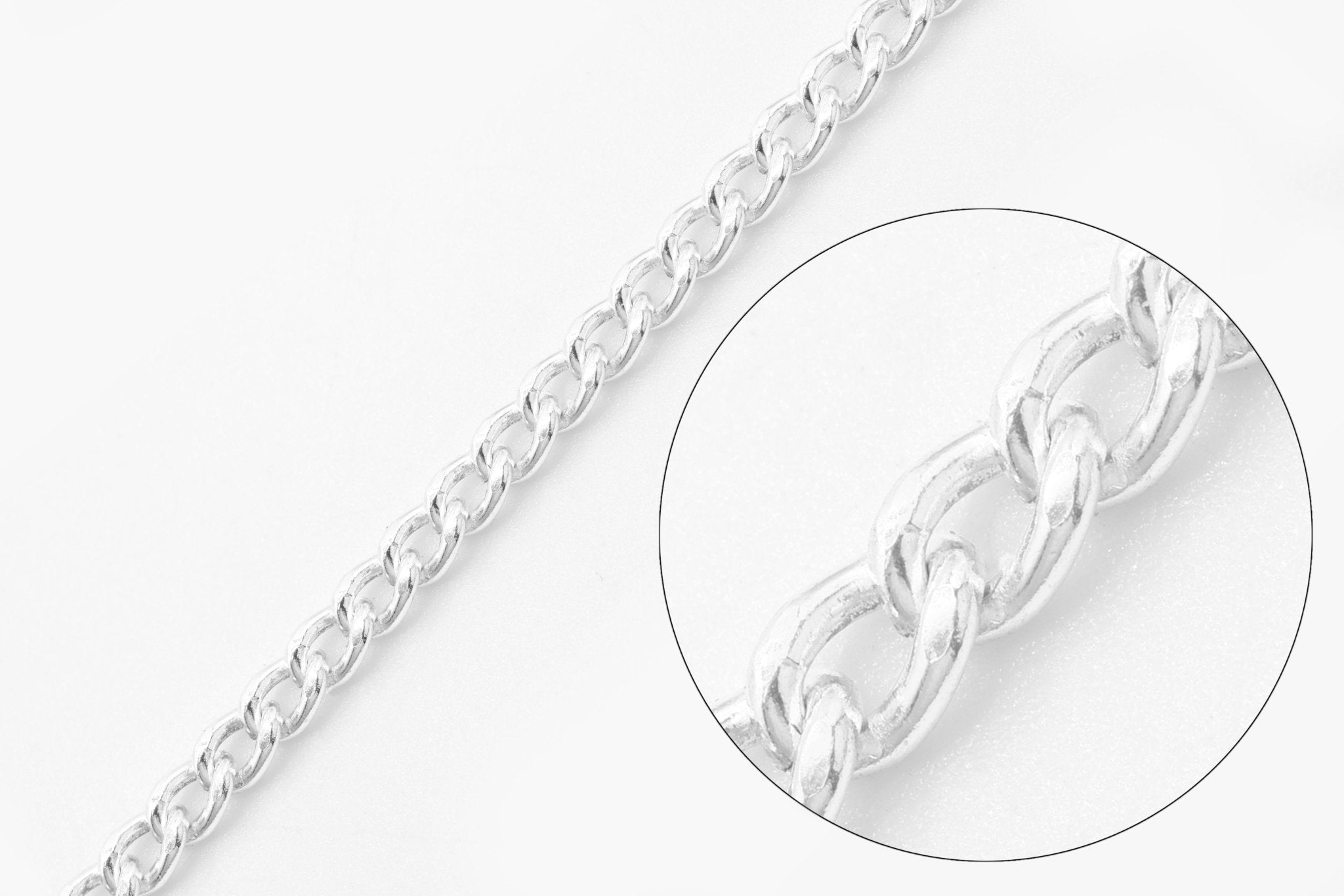2.3mm Curb Flat Chain, 925 Sterling Silver, Wholesale, Pay Per Inch, Jewelry Making Chain - HarperCrown