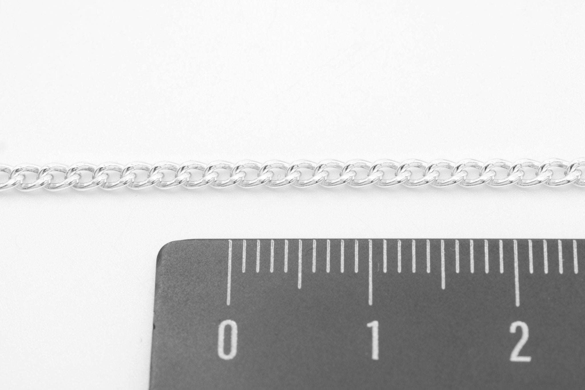 2.3mm Curb Flat Chain, 925 Sterling Silver, Wholesale, Pay Per Inch, Jewelry Making Chain - HarperCrown