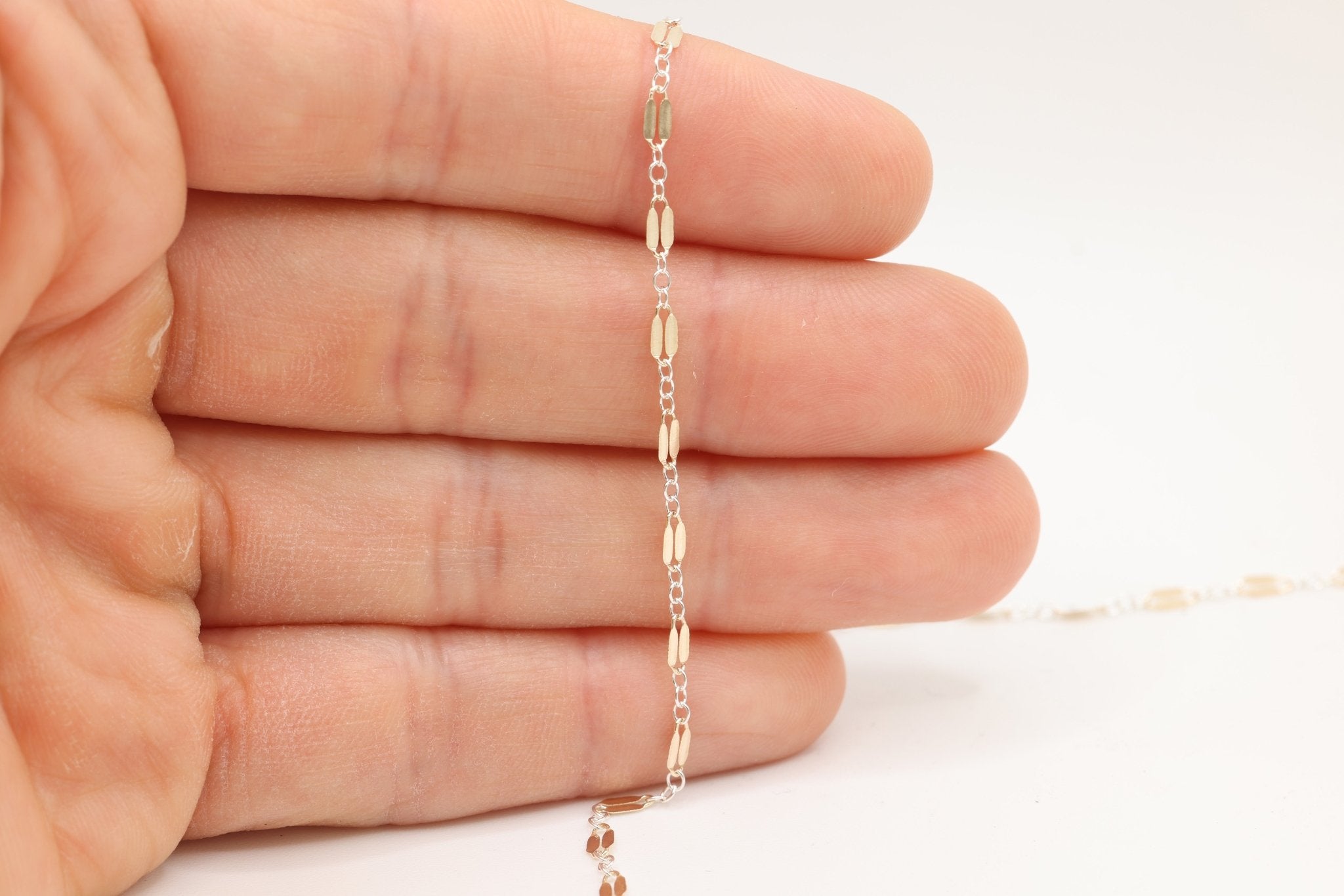 2.3mm Dapped Long & Short Two Tone Chain, 14/20 Gold-Filled and 925 Sterling Silver, Wholesale, Pay Per Foot, Jewelry Making Chain - HarperCrown