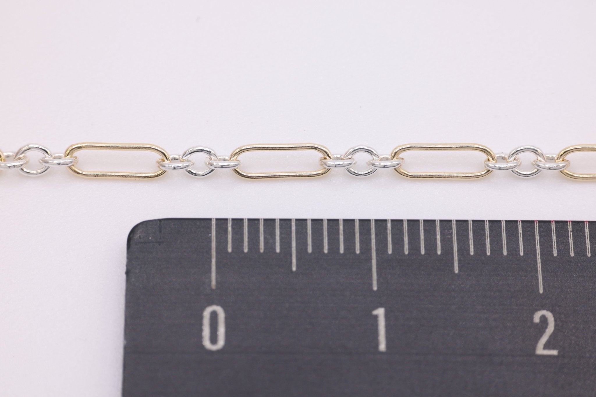 2.3mm x 6.5mm Long & Short Two Tone Chain, 14/20 Gold - Filled and 925 Sterling Silver, Wholesale, Pay Per Inch, 1 & 3 Link Jewelry Making Chain - HarperCrown