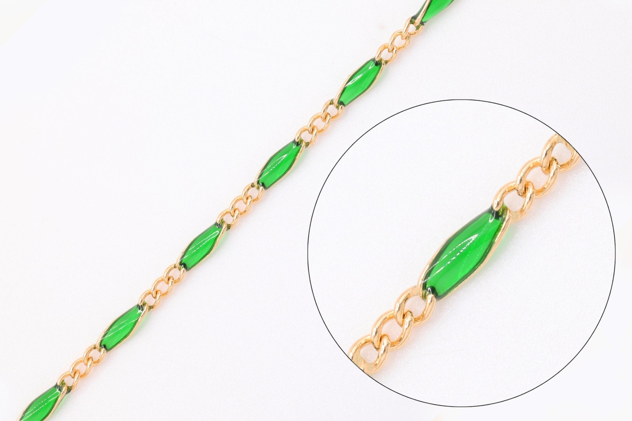 2.5mm x 3.5mm Figaro Green Enamel Chain, 14/20 Gold - Filled, Enamel Color Unfinished Chain Permanent Jewelry - HarperCrown