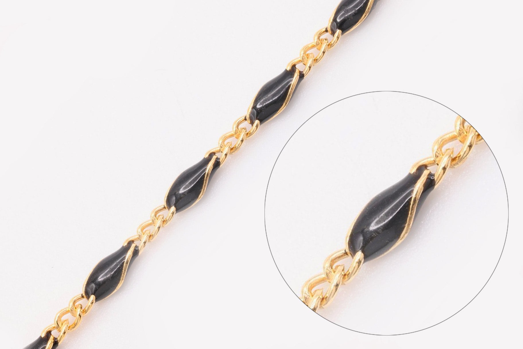 2.5mm x 3.5mmmm Figaro Black Enamel Chain, Gold - Filled, Enamel Color Unfinished Chain Permanent Jewelry - HarperCrown