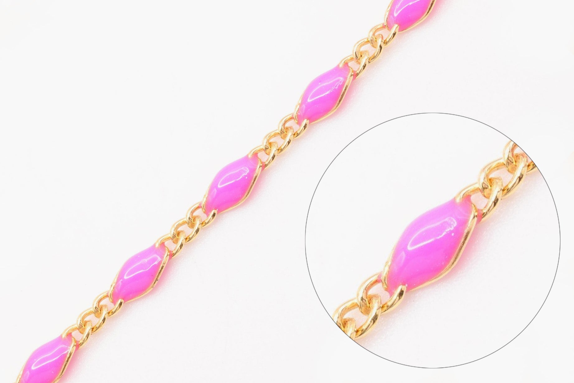 2.5mm x 3.5mmmm Figaro Pink Enamel Chain, Gold - Filled, Enamel Color Unfinished Chain Permanent Jewelry - HarperCrown