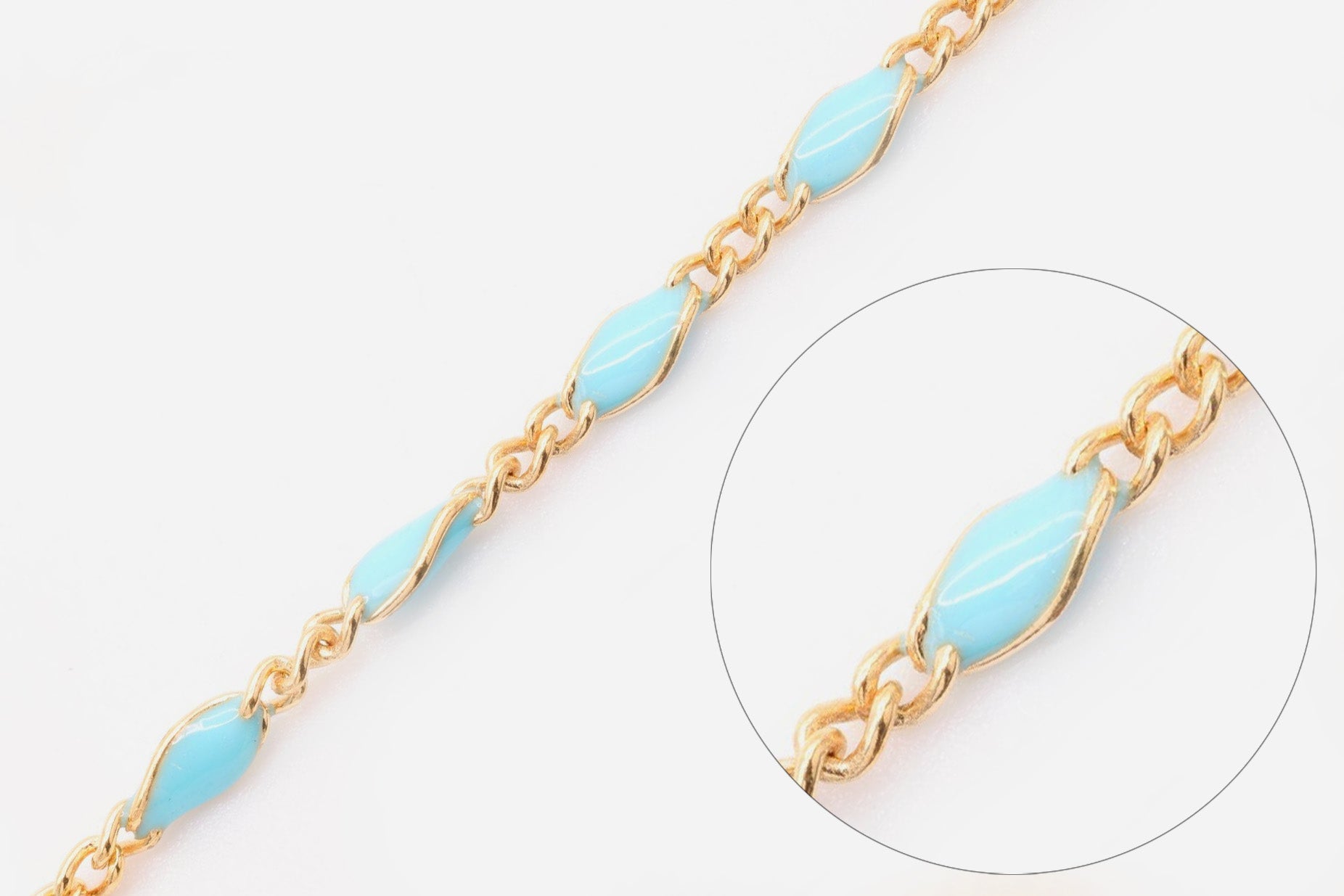 2.5mm x 3.5mmmm Figaro Turquois Enamel Chain, Gold - Filled, Enamel Color Unfinished Chain Permanent Jewelry - HarperCrown