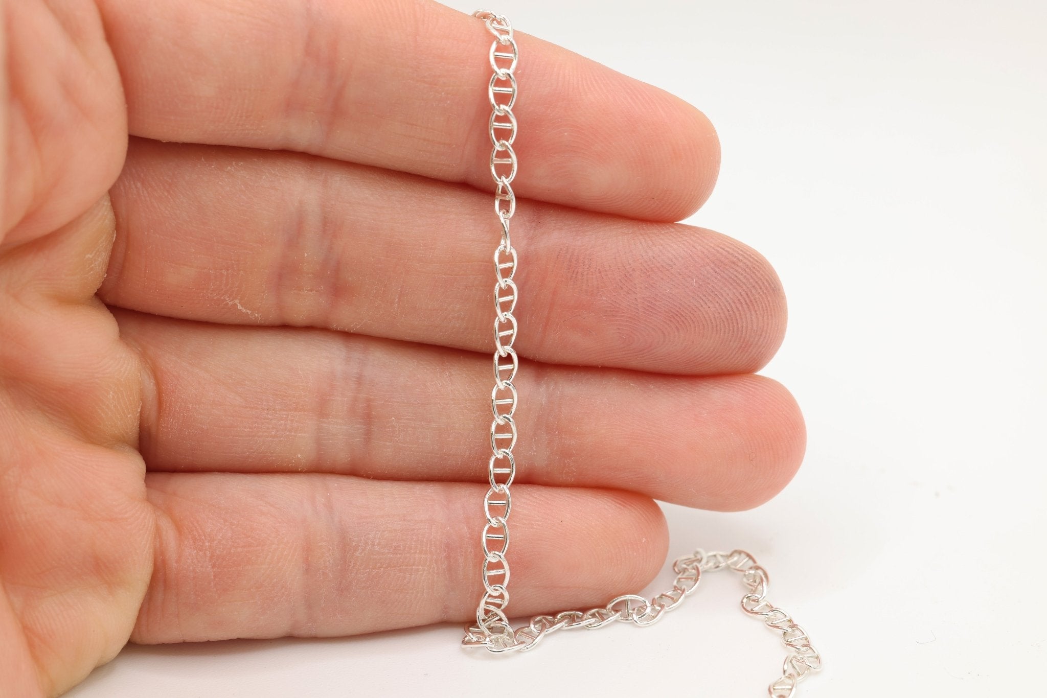 2.5mm x 4.5mm Mariner Anchor Chain, 925 Sterling Silver, Bulk DIY Spool Pay Per Foot Jewelry Making Chain - HarperCrown