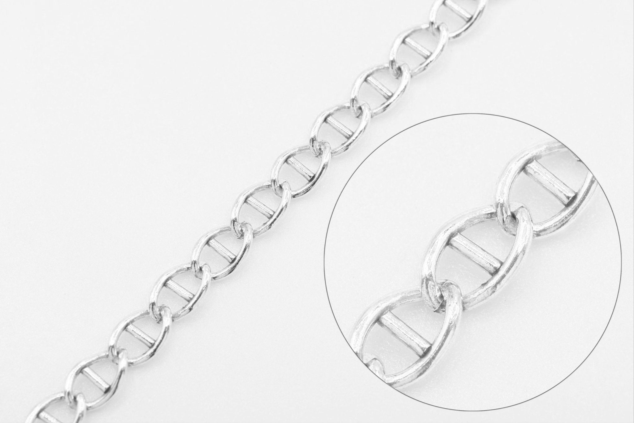 2.5mm x 4.5mm Mariner Anchor Chain, 925 Sterling Silver, Bulk DIY Spool Pay Per Foot Jewelry Making Chain - HarperCrown