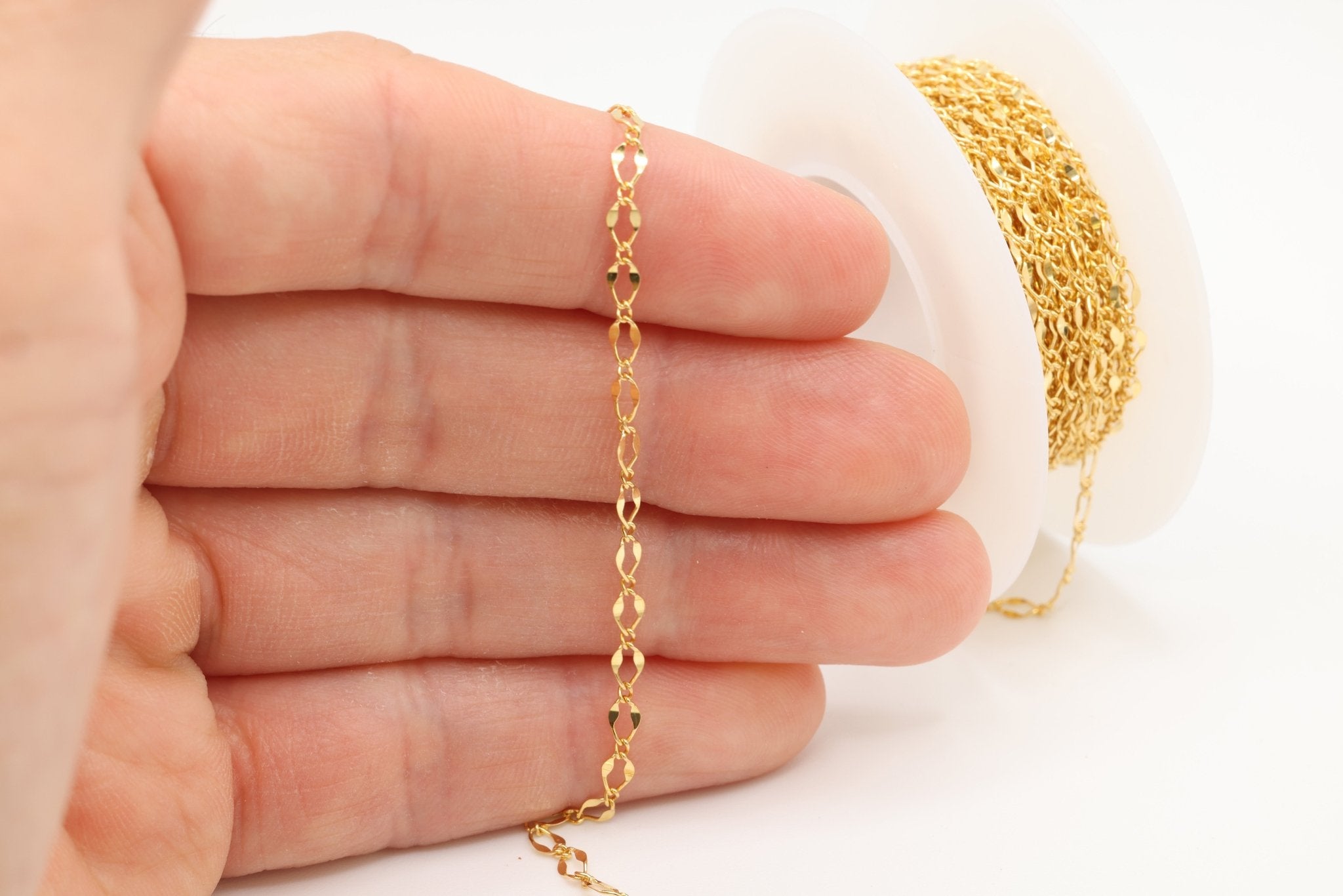 2.5mm x 4mm Marquis Dapped Chain, 14/20 Gold - Filled, Wholesale, Pay Per Foot, Jewelry Making Chain - HarperCrown