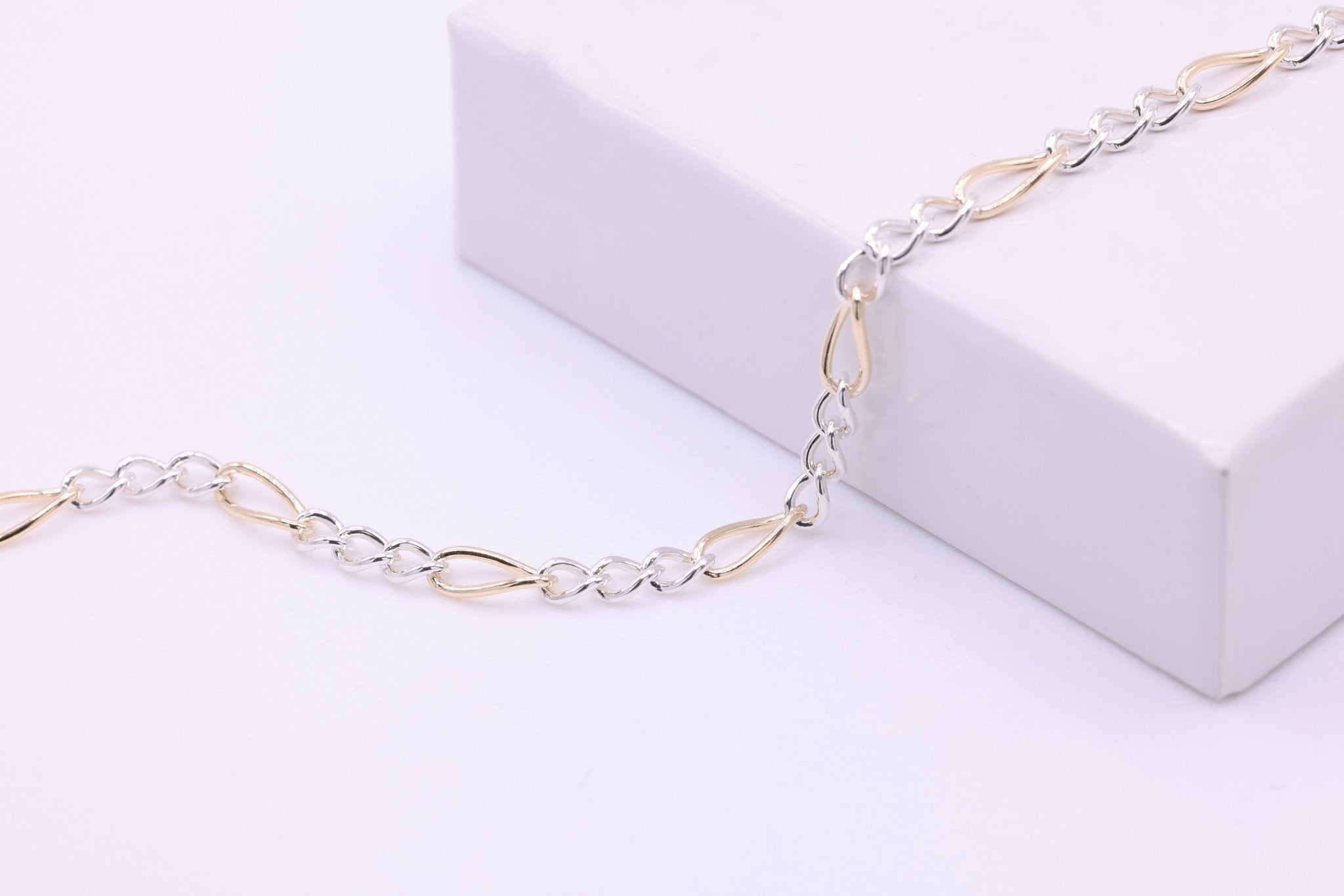 2.5mm x 6mm Figaro Two Tone Chain, 14/20 Gold - Filled and 925 Sterling Silver, Wholesale, Pay Per Foot, 3 & 1 Link Jewelry Making Chain - HarperCrown