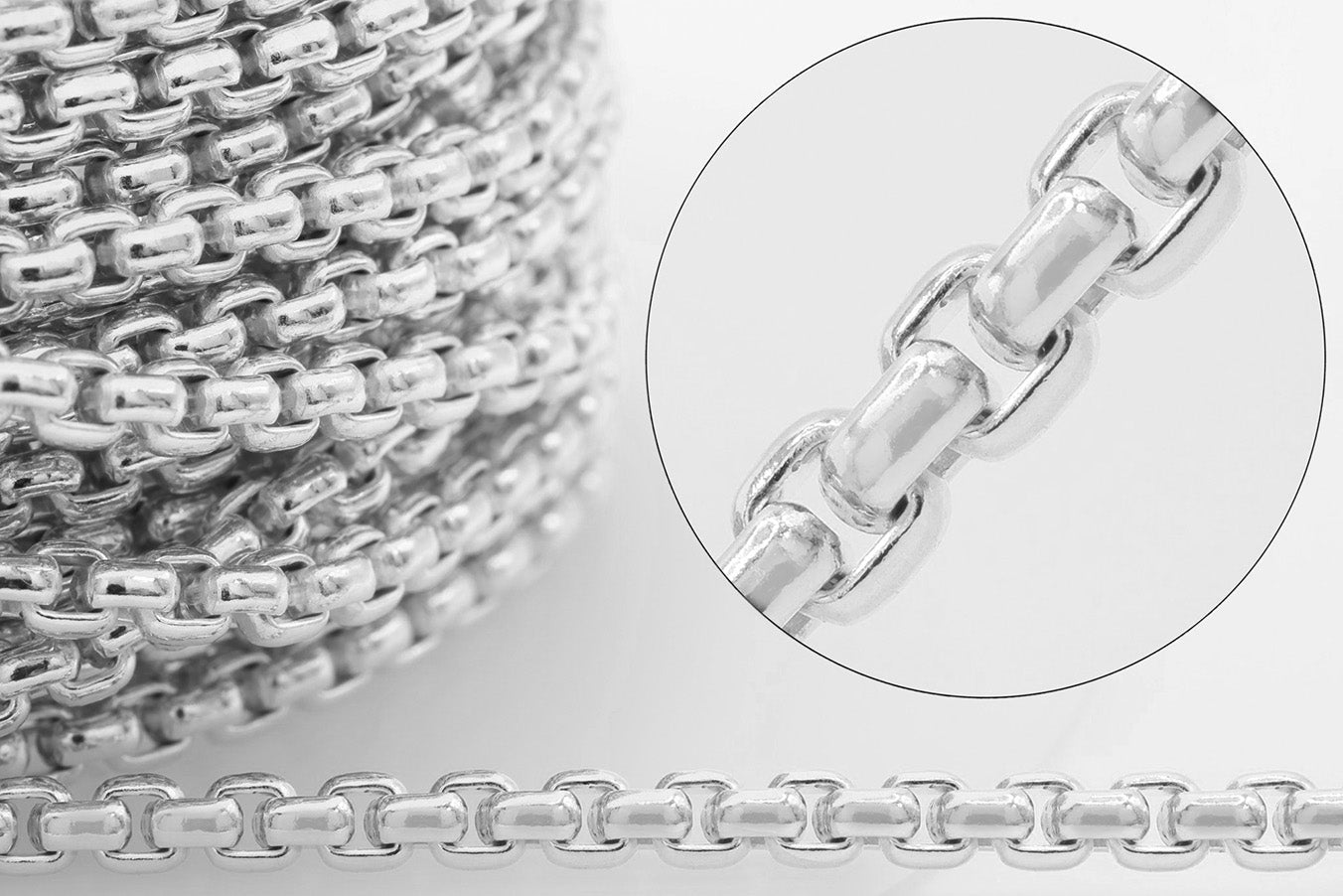 2.6mm Round Venetian Box Chain, 925 Sterling Silver, Wholesale, Pay Per Foot, Jewelry Making Chain - HarperCrown