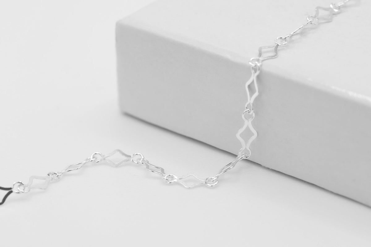 2.7mm x 7mm Marquise Diamond Fancy Chain, 925 Sterling Silver, Wholesale, Pay Per Foot, Jewelry Making Chain - HarperCrown