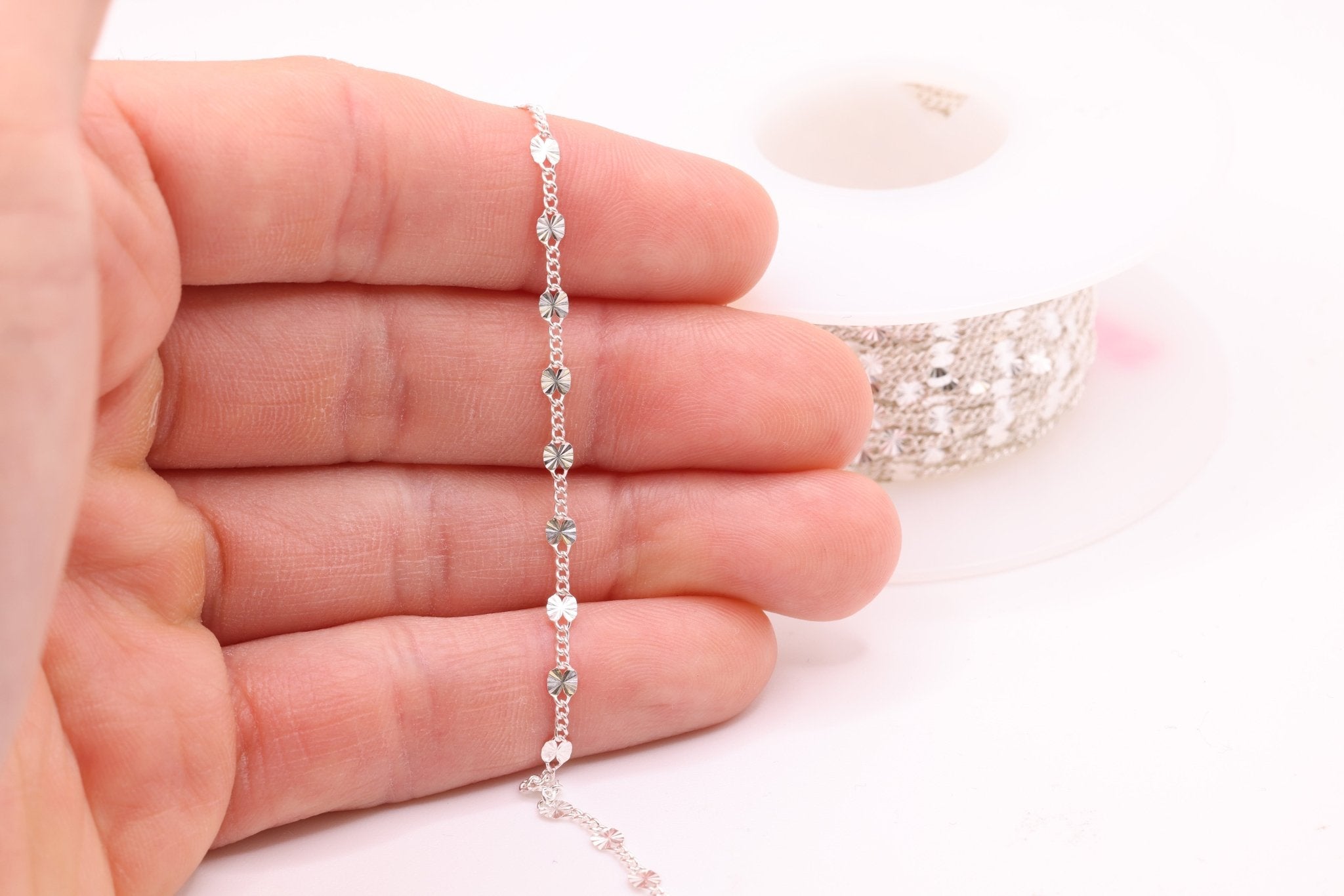 2.8mm x 4.5mm Starburst Curb Chain, 925 Sterling Silver, Wholesale, Pay Per Foot, Jewelry Making Chain - HarperCrown