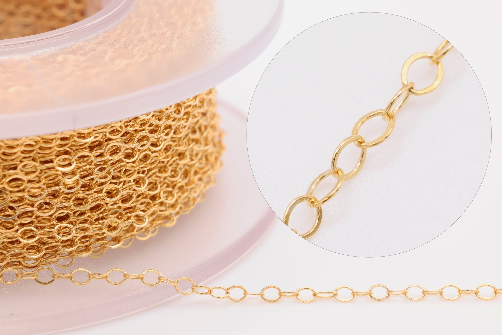 2mm Flat Round Cable Chain, Gold - Filled, Bulk Pay Per Foot Uncut Spools For Jewelers - HarperCrown