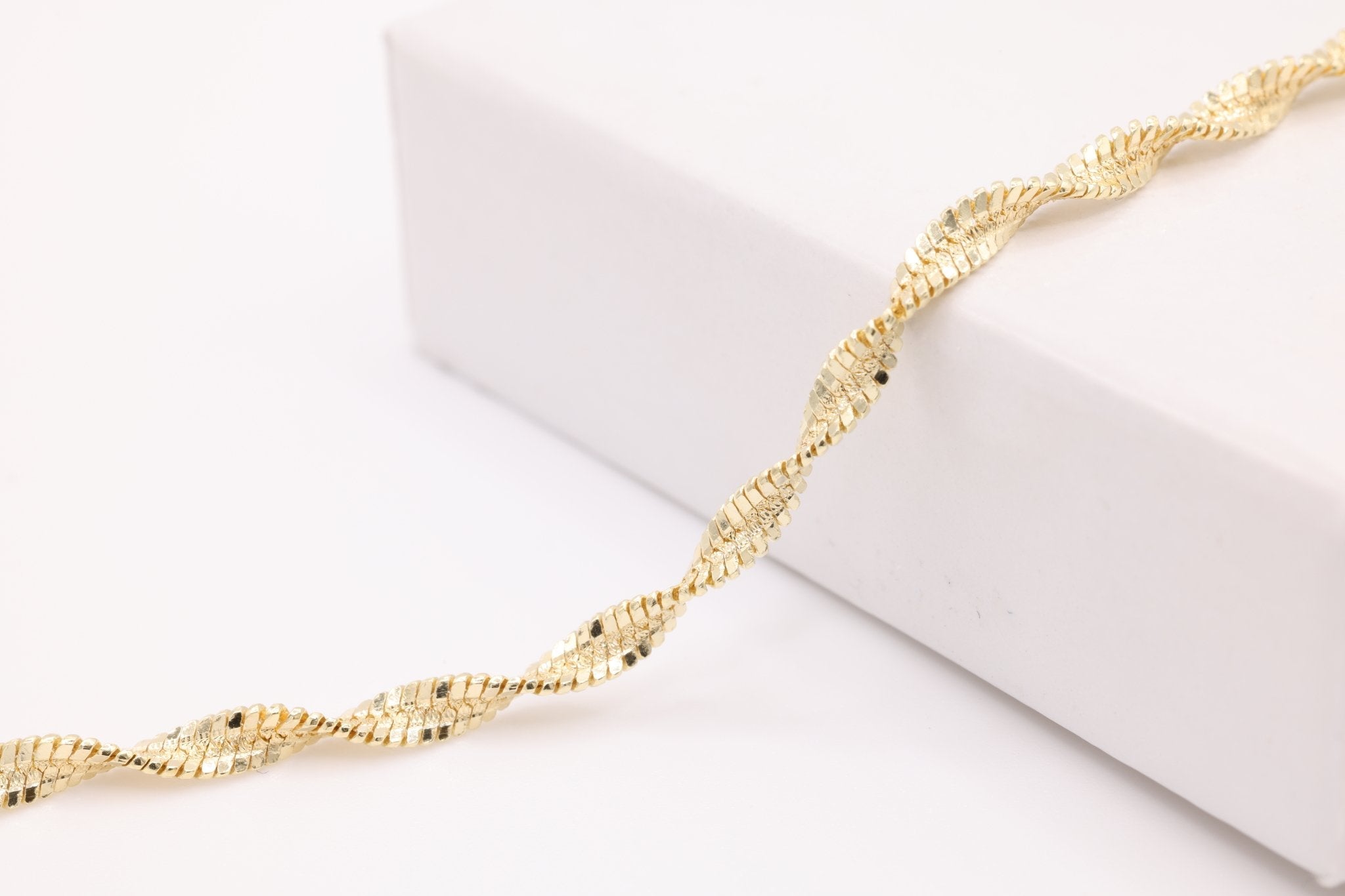 2mm Twisted Herringbone Finished Necklace Chain, Gold - Plated over Sterling Silver with Lobster Clasps, Layering Necklace Bulk Jewelry - HarperCrown