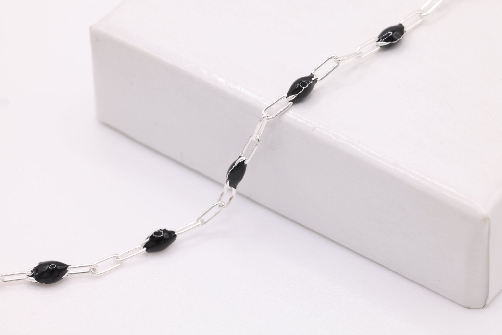 2mm x 2.5mm Paperclip Black Enamel Chain, 925 Sterling Silver, Enamel Color Unfinished Chain Permanent Jewelry - HarperCrown