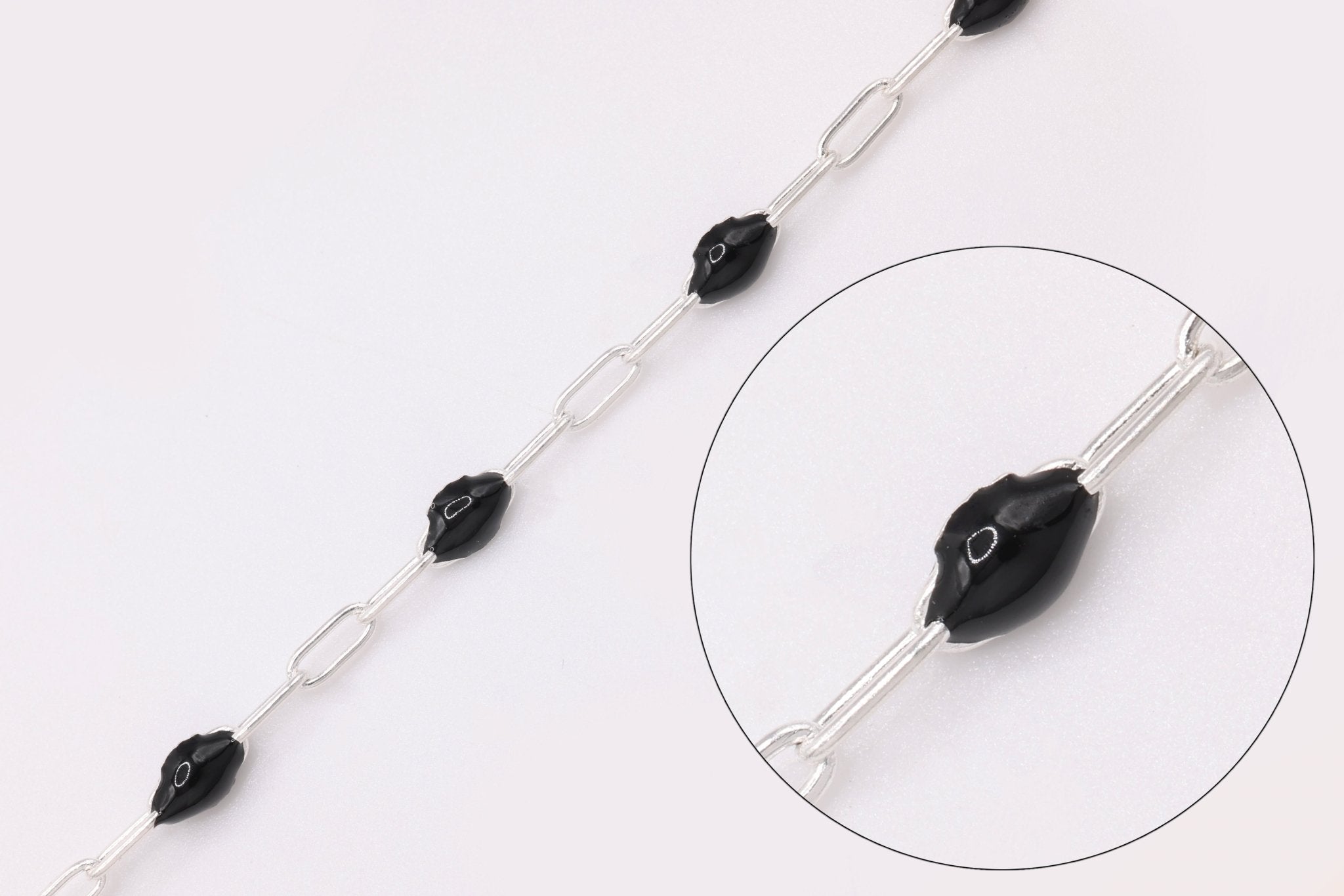 2mm x 2.5mm Paperclip Black Enamel Chain, 925 Sterling Silver, Enamel Color Unfinished Chain Permanent Jewelry - HarperCrown