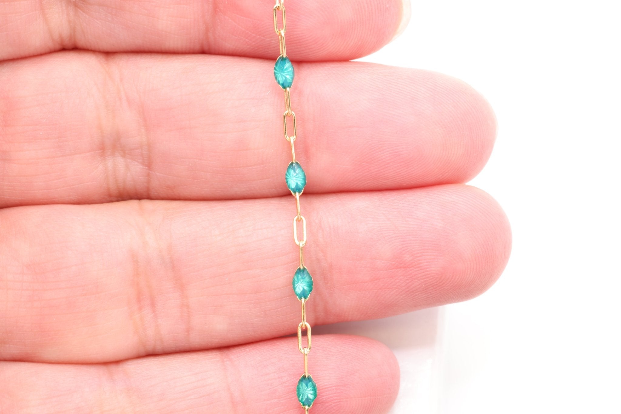 2mm x 2.5mm Paperclip Blue Enamel Chain, 14/20 Gold - Filled, Enamel Color Unfinished Chain Permanent Jewelry - HarperCrown