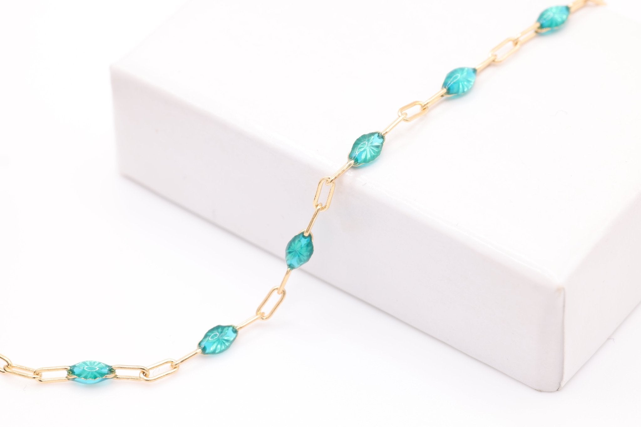 2mm x 2.5mm Paperclip Blue Enamel Chain, 14/20 Gold - Filled, Enamel Color Unfinished Chain Permanent Jewelry - HarperCrown