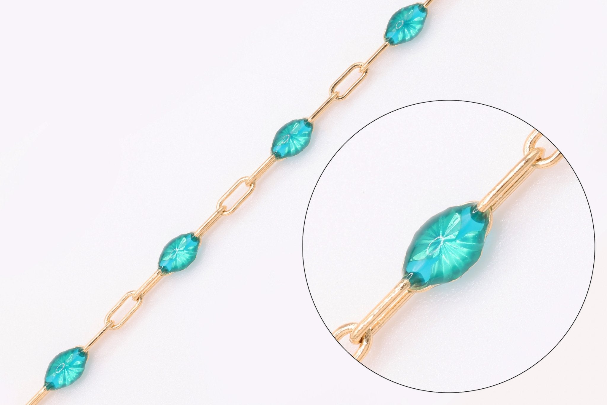 2mm x 2.5mm Paperclip Blue Enamel Chain, 14/20 Gold - Filled, Enamel Color Unfinished Chain Permanent Jewelry - HarperCrown