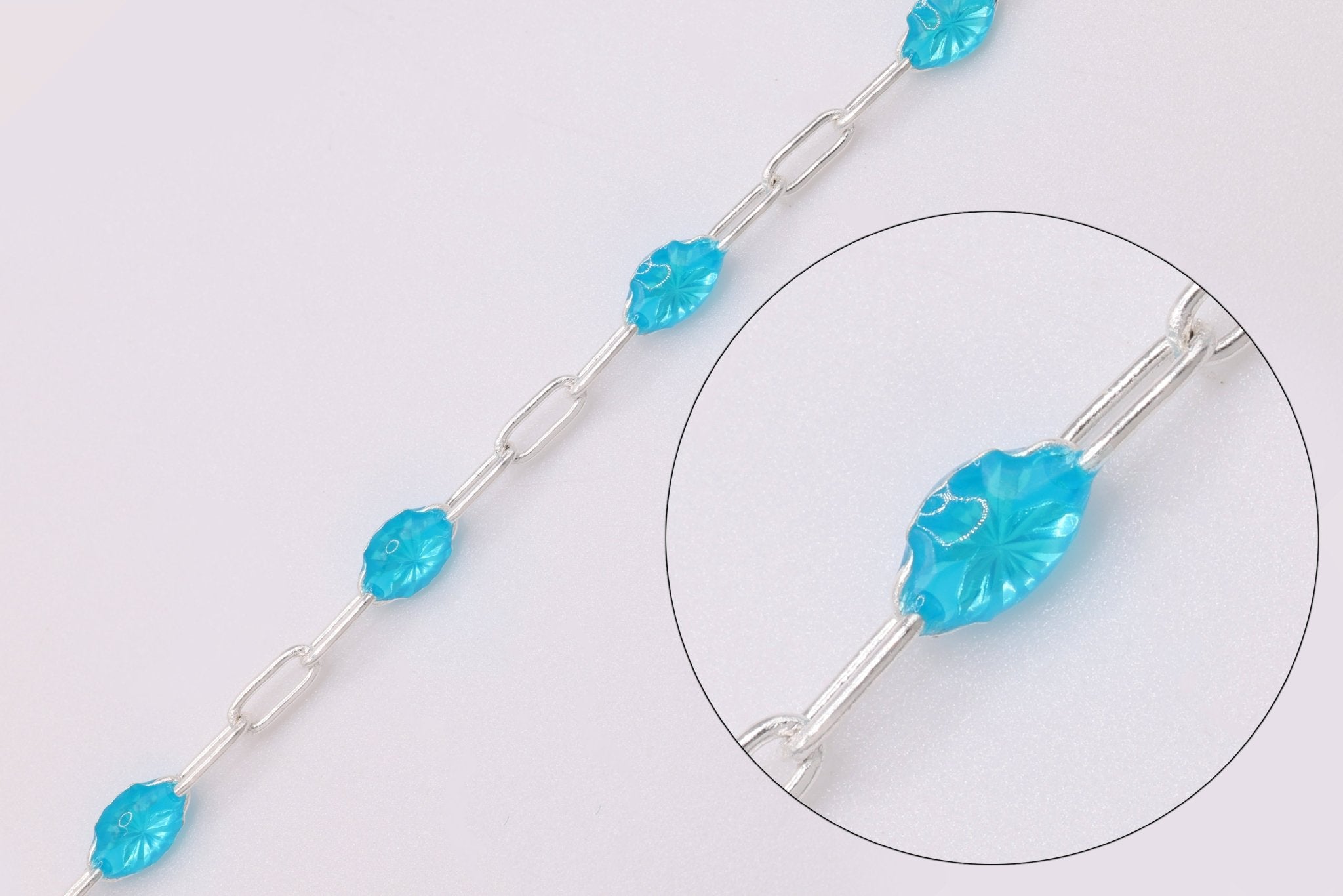 2mm x 2.5mm Paperclip Blue Enamel Chain, 925 Sterling Silver, Enamel Color Unfinished Chain Permanent Jewelry - HarperCrown