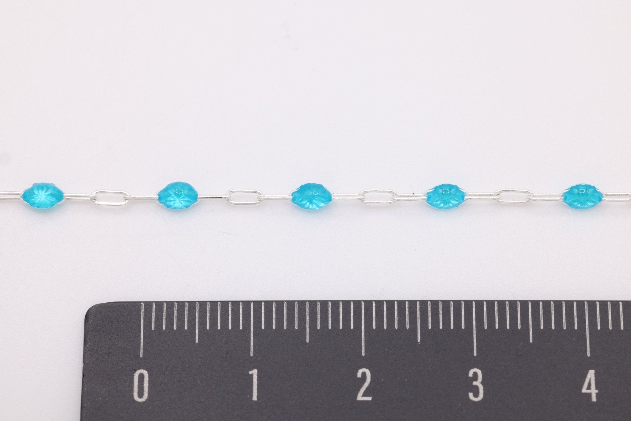 2mm x 2.5mm Paperclip Blue Enamel Chain, 925 Sterling Silver, Enamel Color Unfinished Chain Permanent Jewelry - HarperCrown