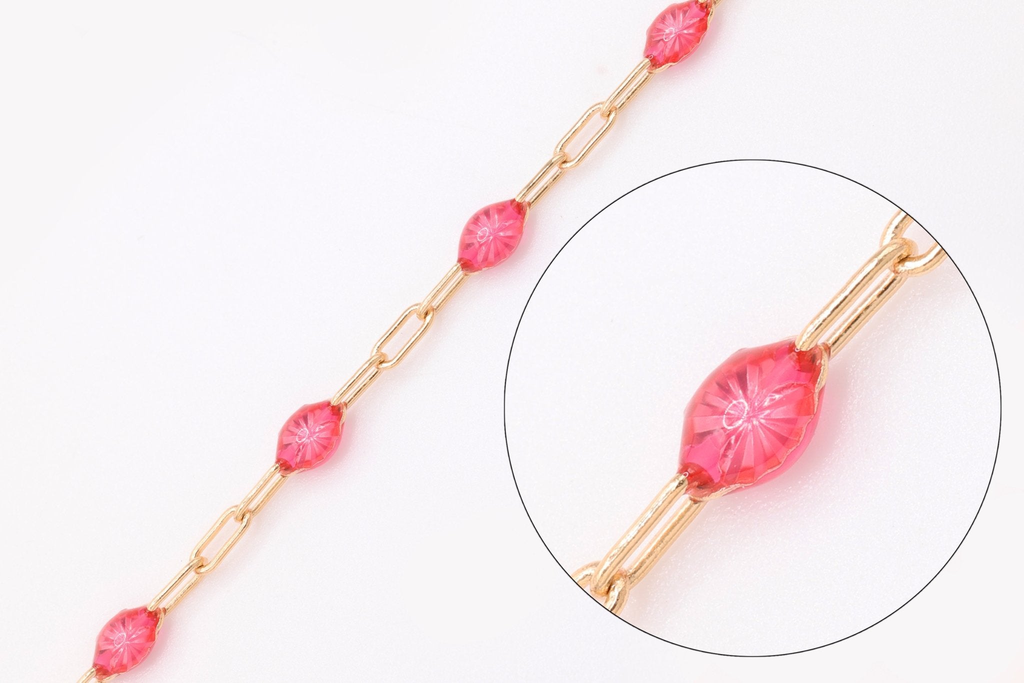 2mm x 2.5mm Paperclip Fuchsia Enamel Chain, 14/20 Gold - Filled, Enamel Color Unfinished Chain Permanent Jewelry - HarperCrown