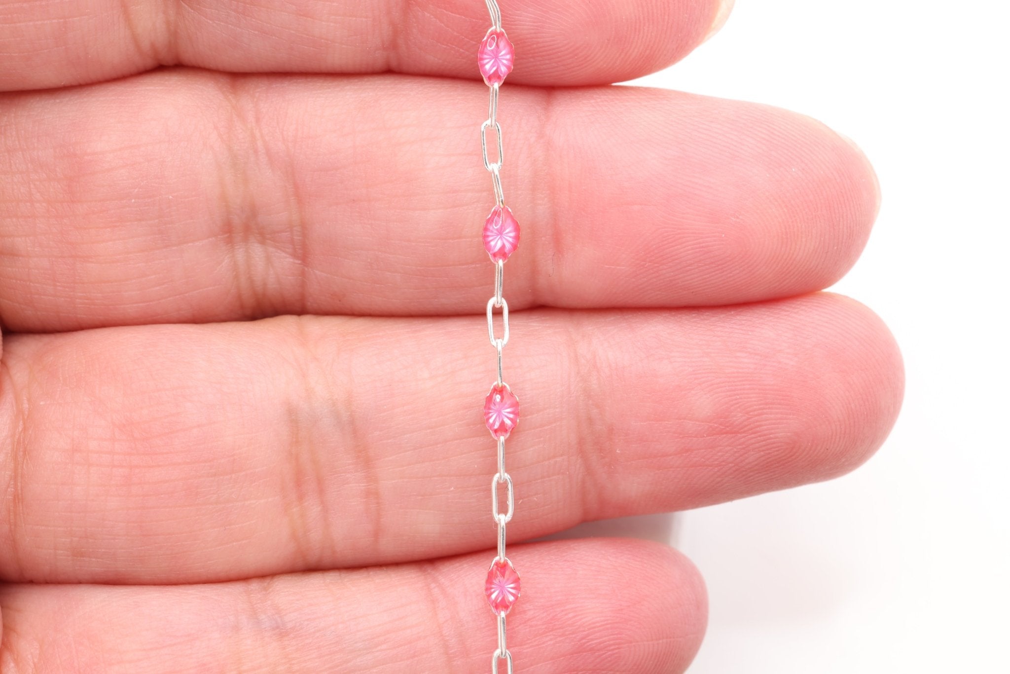 2mm x 2.5mm Paperclip Fuchsia Enamel Chain, 925 Sterling Silver, Enamel Color Unfinished Chain Permanent Jewelry - HarperCrown
