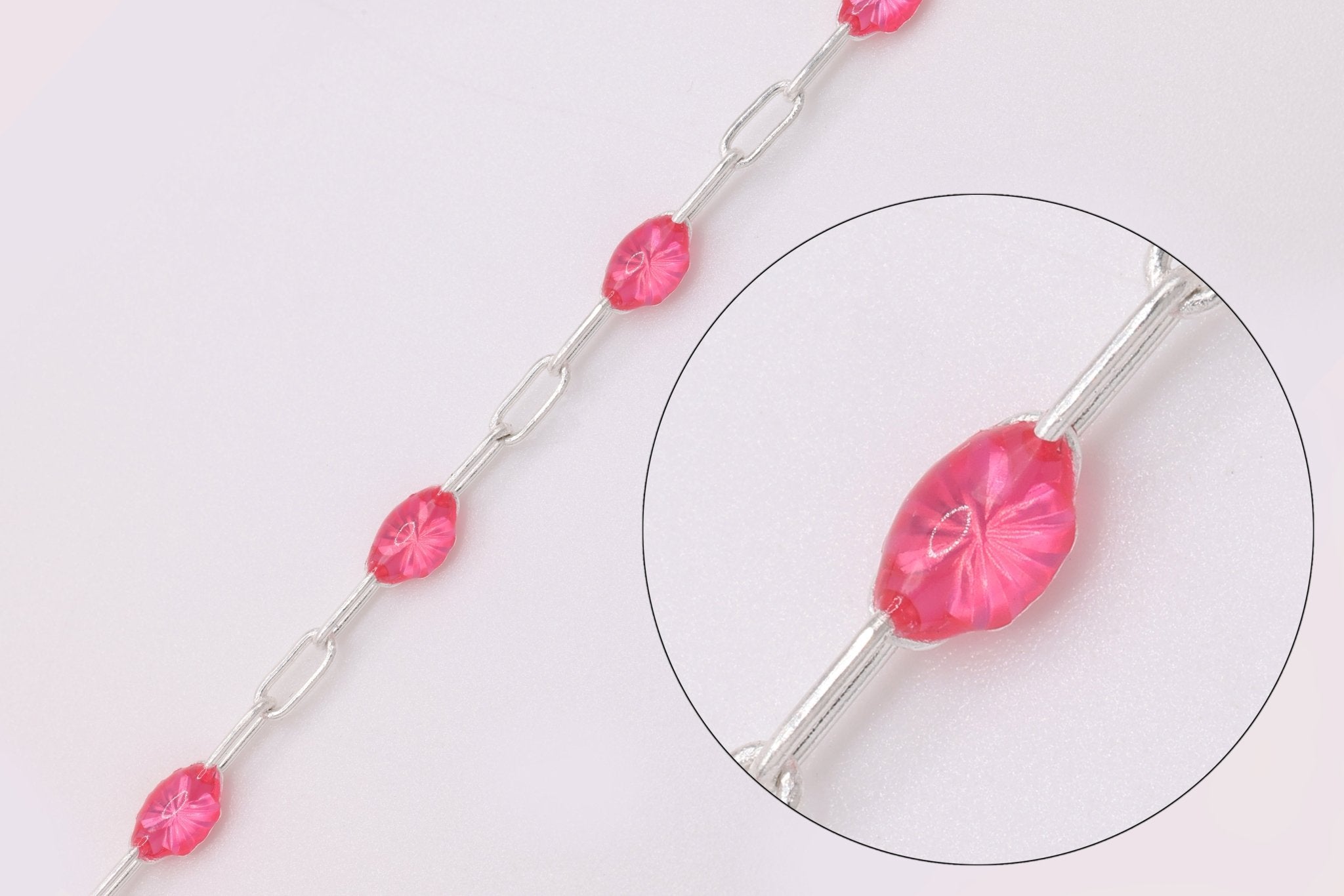 2mm x 2.5mm Paperclip Fuchsia Enamel Chain, 925 Sterling Silver, Enamel Color Unfinished Chain Permanent Jewelry - HarperCrown
