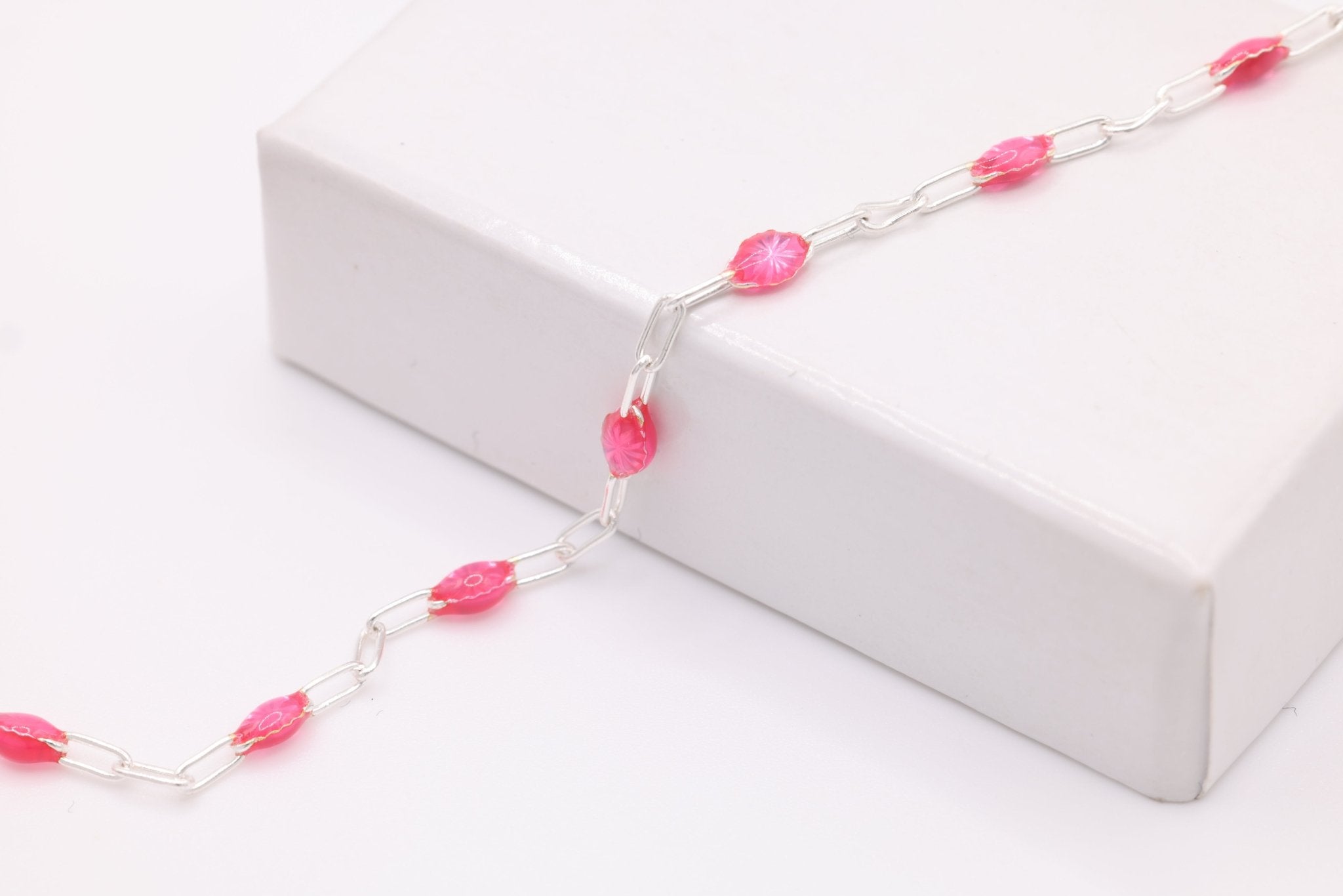 2mm x 2.5mm Paperclip Fuchsia Enamel Chain, 925 Sterling Silver, Enamel Color Unfinished Chain Permanent Jewelry - HarperCrown