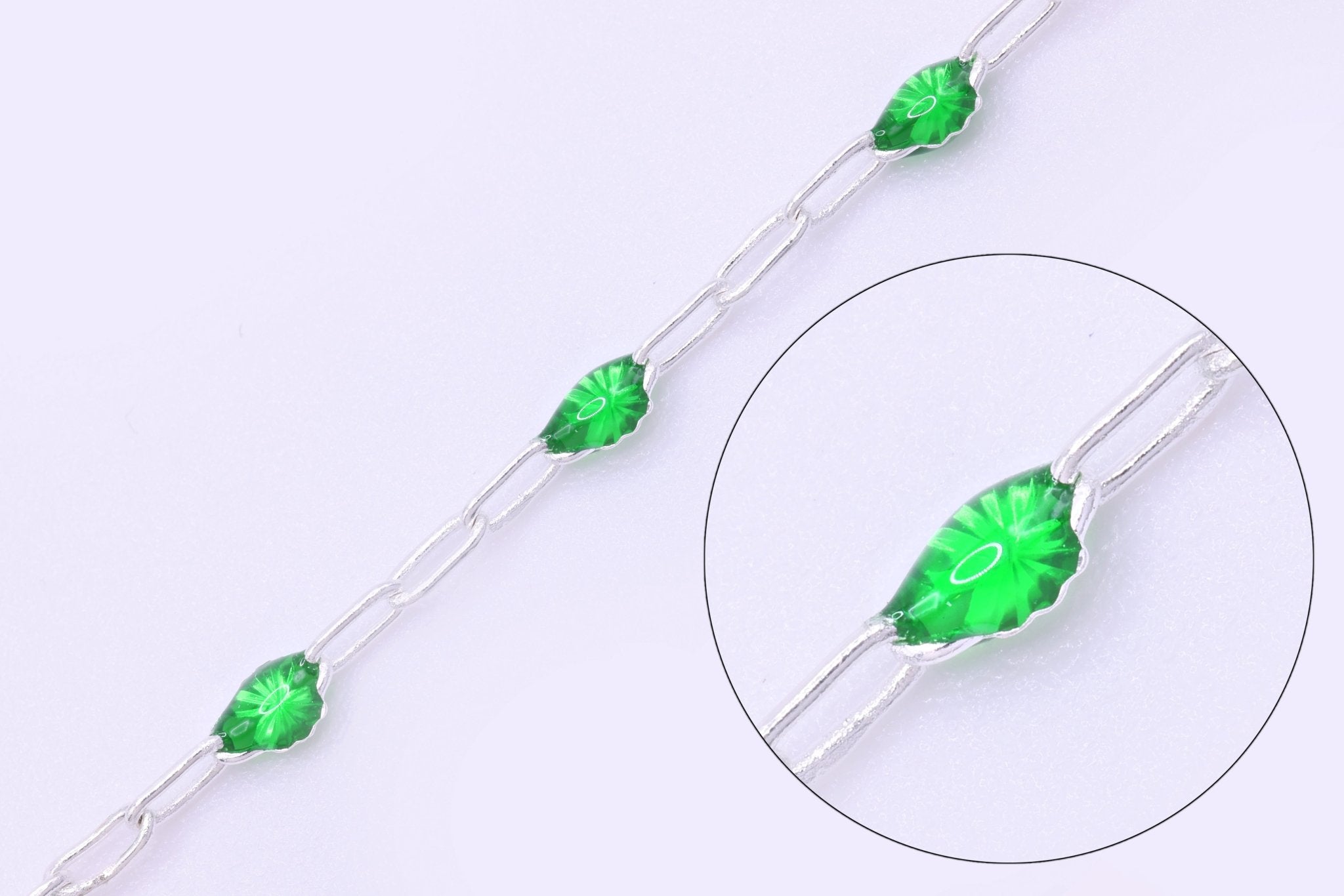 2mm x 2.5mm Paperclip Green Enamel Chain, 925 Sterling Silver, Enamel Color Unfinished Chain Permanent Jewelry - HarperCrown