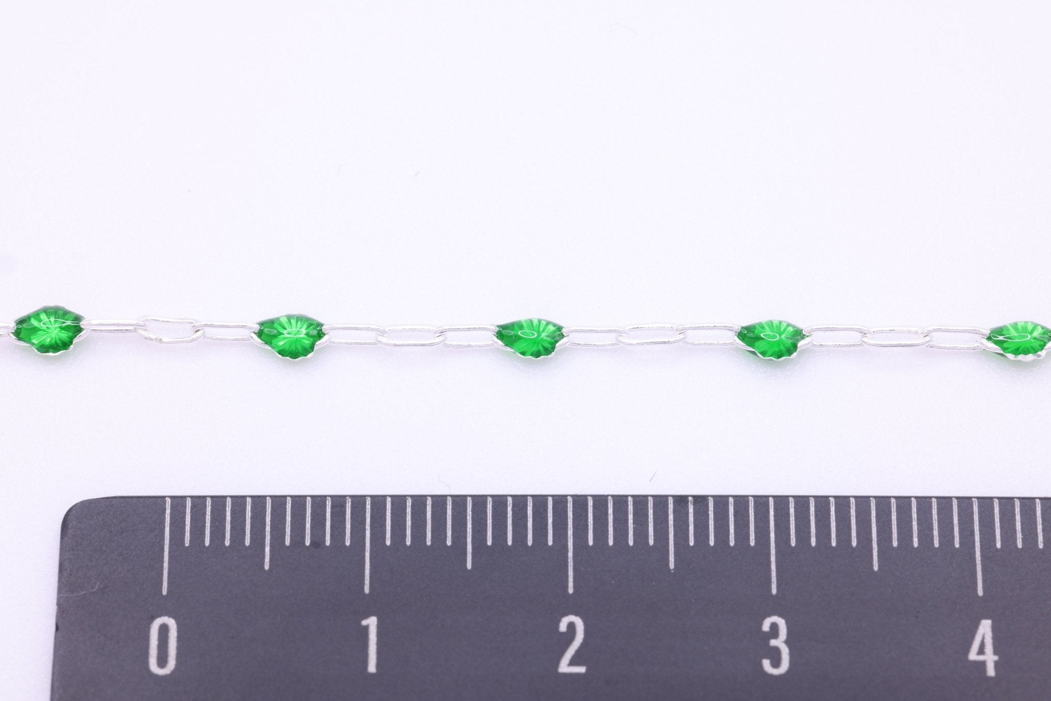 2mm x 2.5mm Paperclip Green Enamel Chain, 925 Sterling Silver, Enamel Color Unfinished Chain Permanent Jewelry - HarperCrown