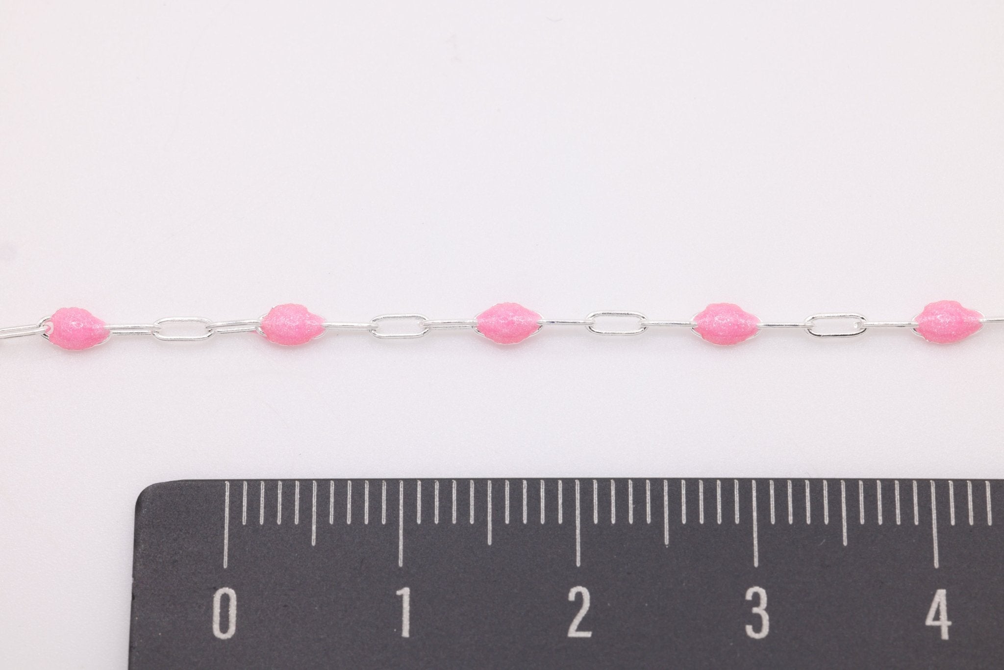 2mm x 2.5mm Paperclip Pink Enamel Chain, 925 Sterling Silver, Enamel Color Unfinished Chain Permanent Jewelry - HarperCrown