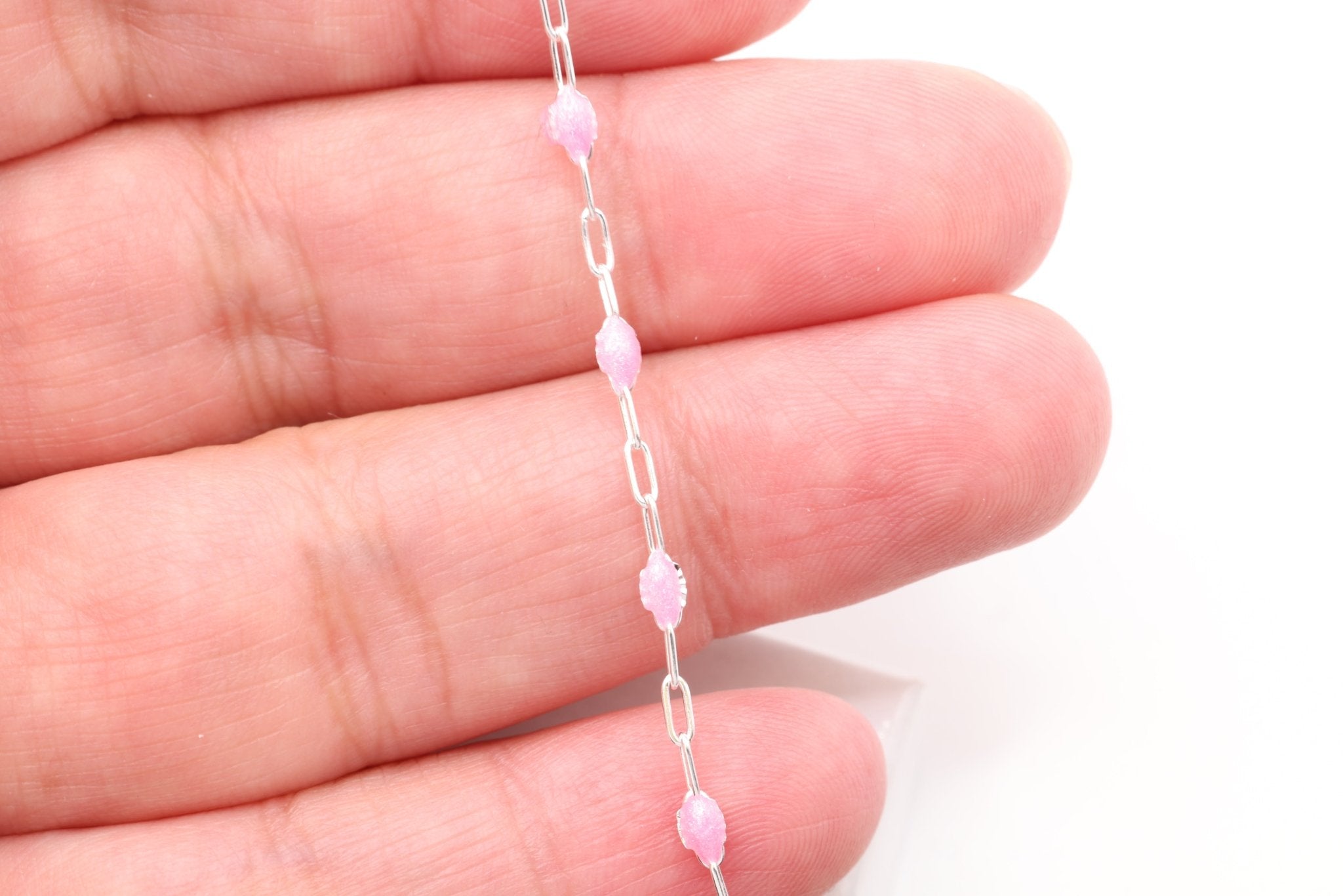 2mm x 2.5mm Paperclip Pink Enamel Chain, 925 Sterling Silver, Enamel Color Unfinished Chain Permanent Jewelry - HarperCrown