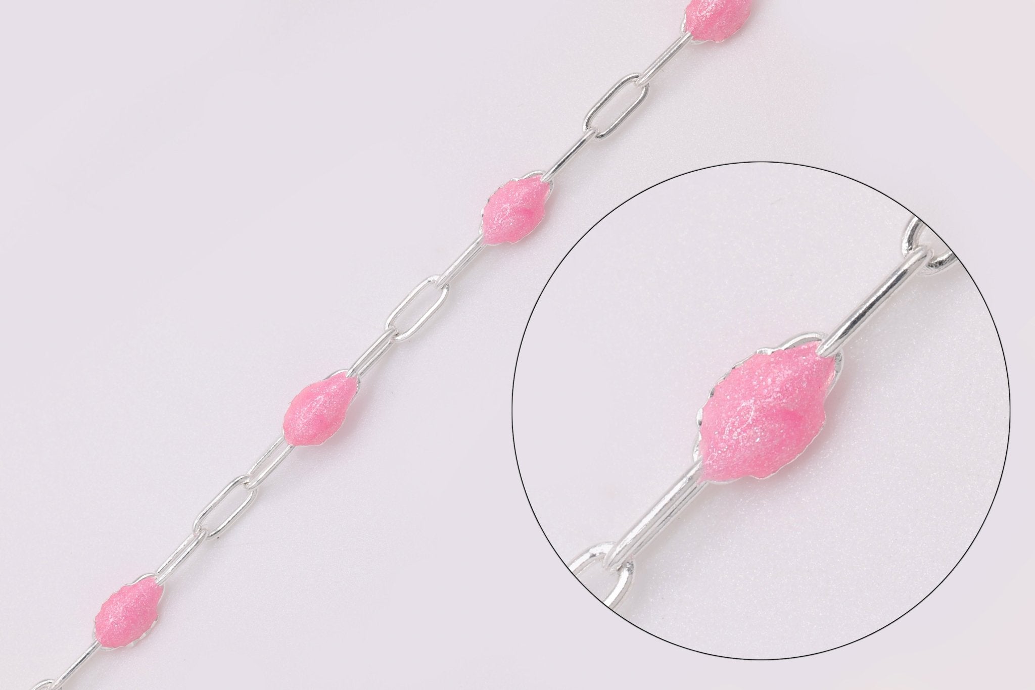 2mm x 2.5mm Paperclip Pink Enamel Chain, 925 Sterling Silver, Enamel Color Unfinished Chain Permanent Jewelry - HarperCrown