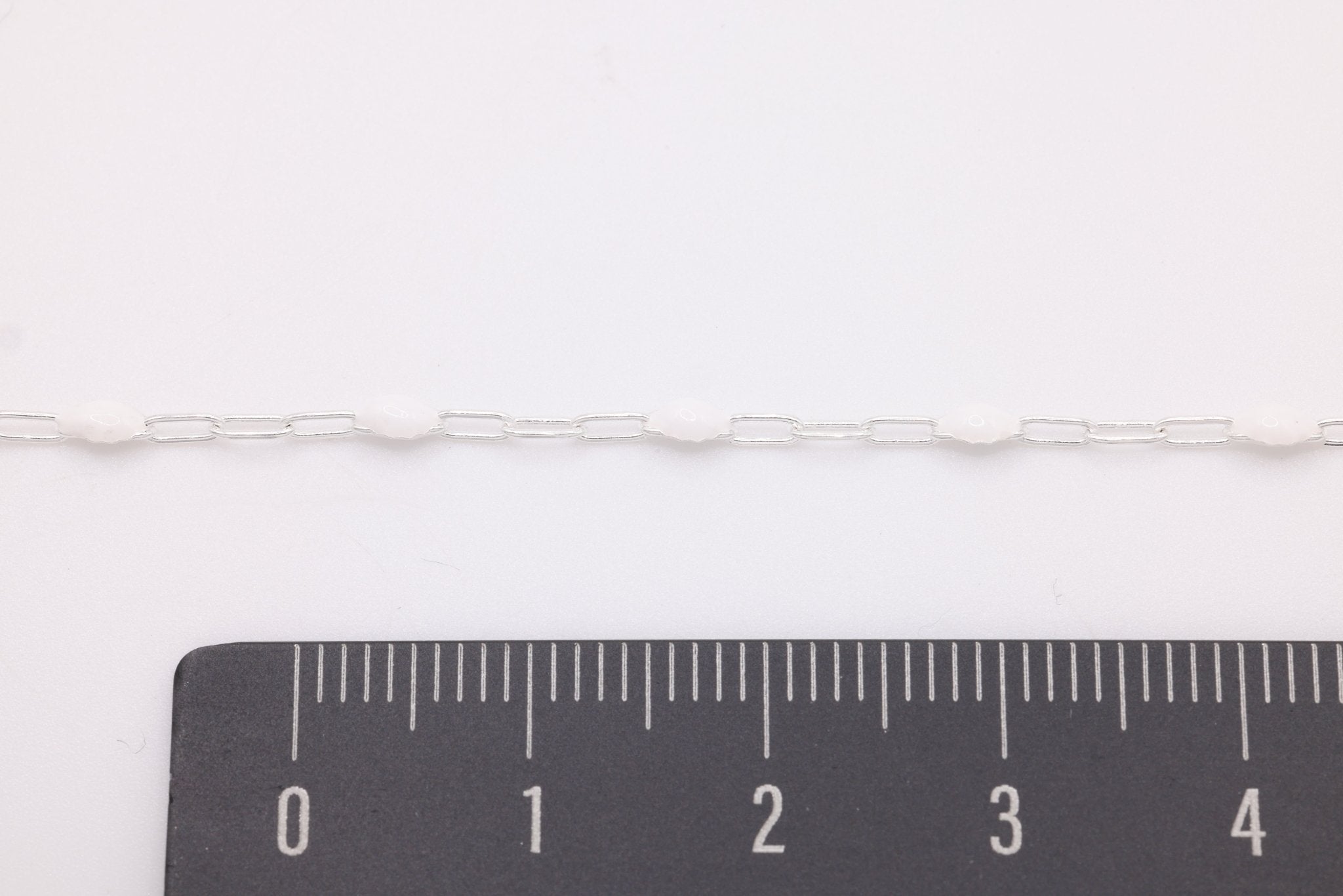 2mm x 2.5mm Paperclip White Enamel Chain, 925 Sterling Silver, Enamel Color Unfinished Chain Permanent Jewelry - HarperCrown