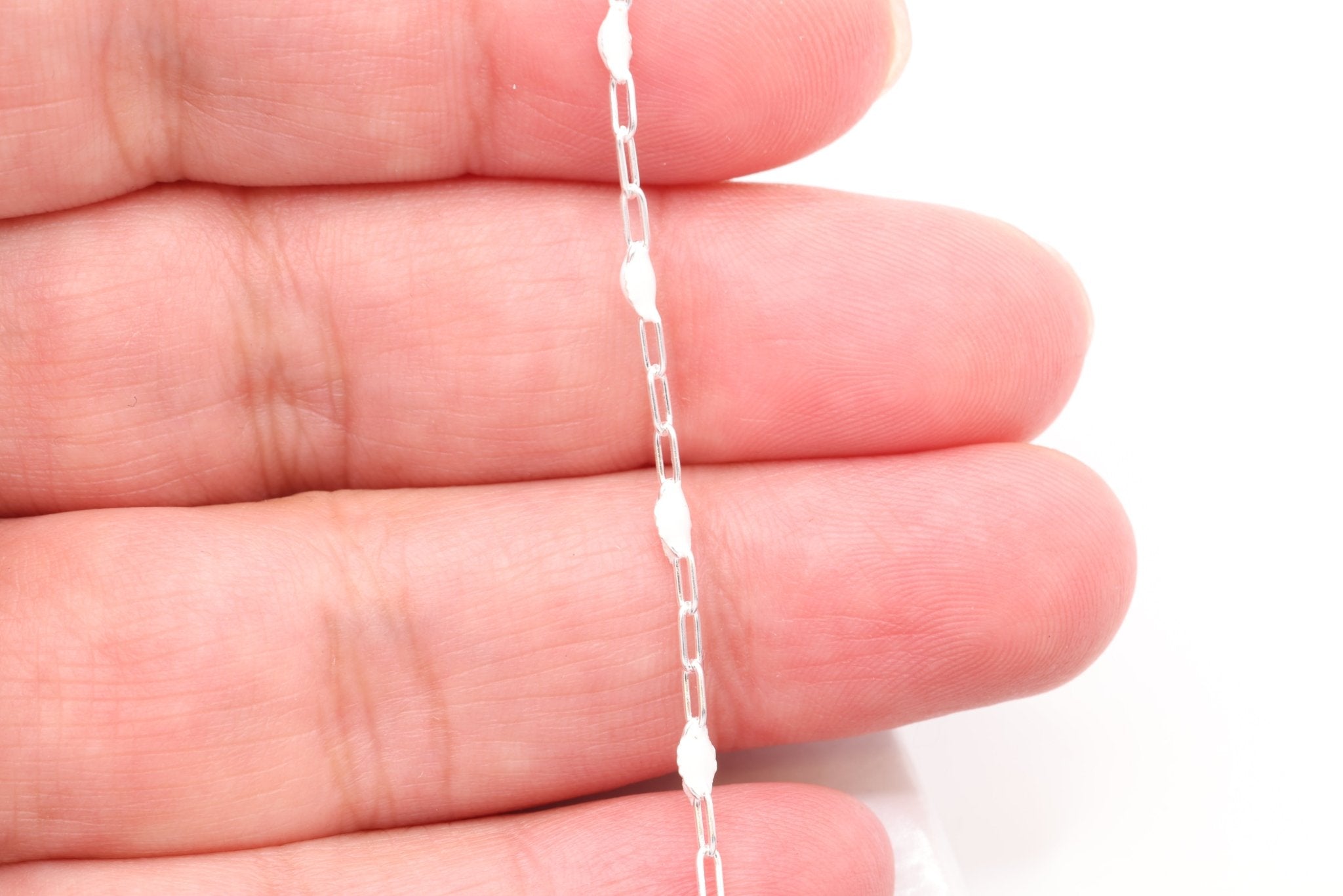 2mm x 2.5mm Paperclip White Enamel Chain, 925 Sterling Silver, Enamel Color Unfinished Chain Permanent Jewelry - HarperCrown