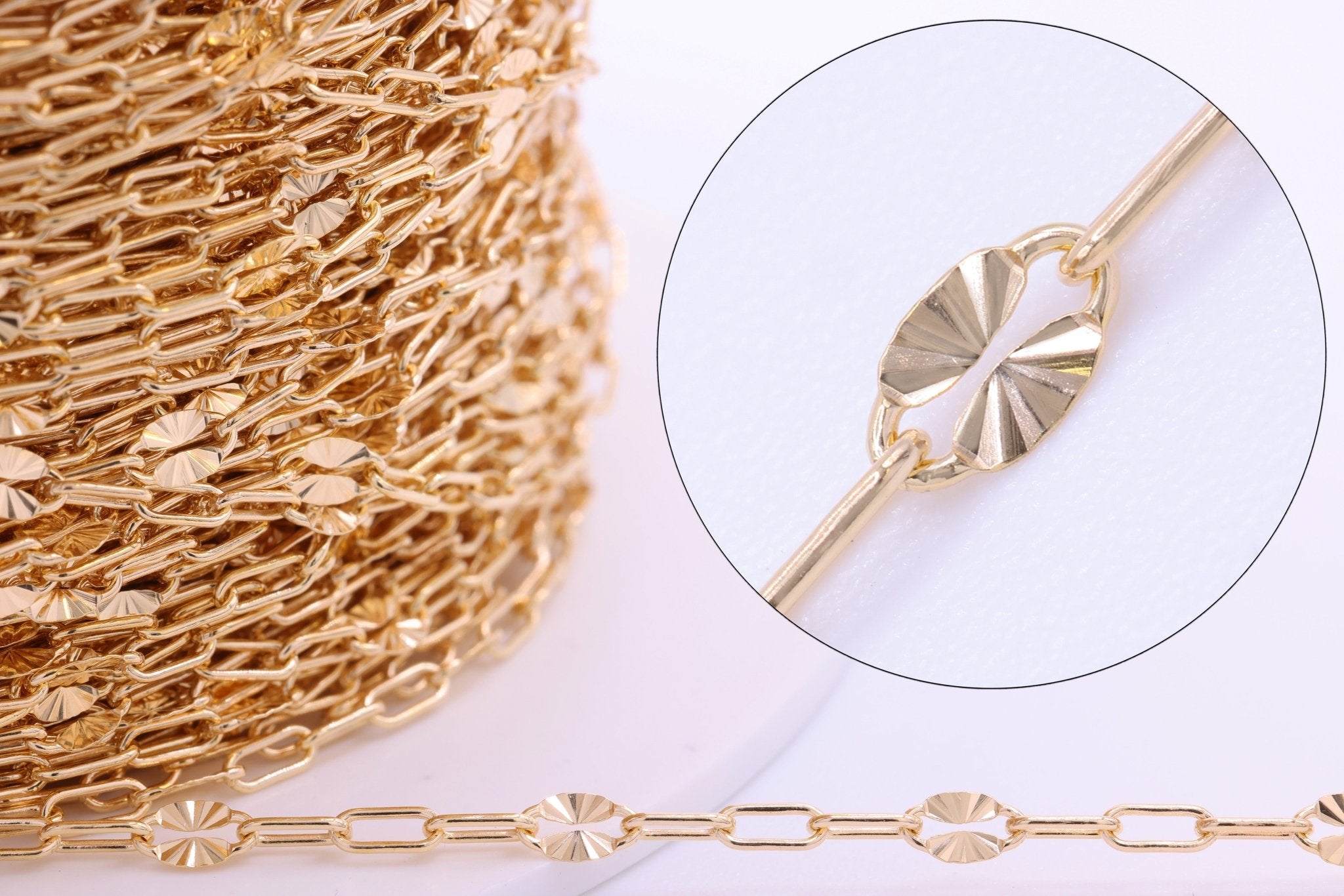 2mm x 2.5mm Starburst Diamond Cut Chain, Gold - Filled or Sterling Silver, Permanent Jewelry Bulk Pay Per Foot Uncut Spools For Jewelers - HarperCrown