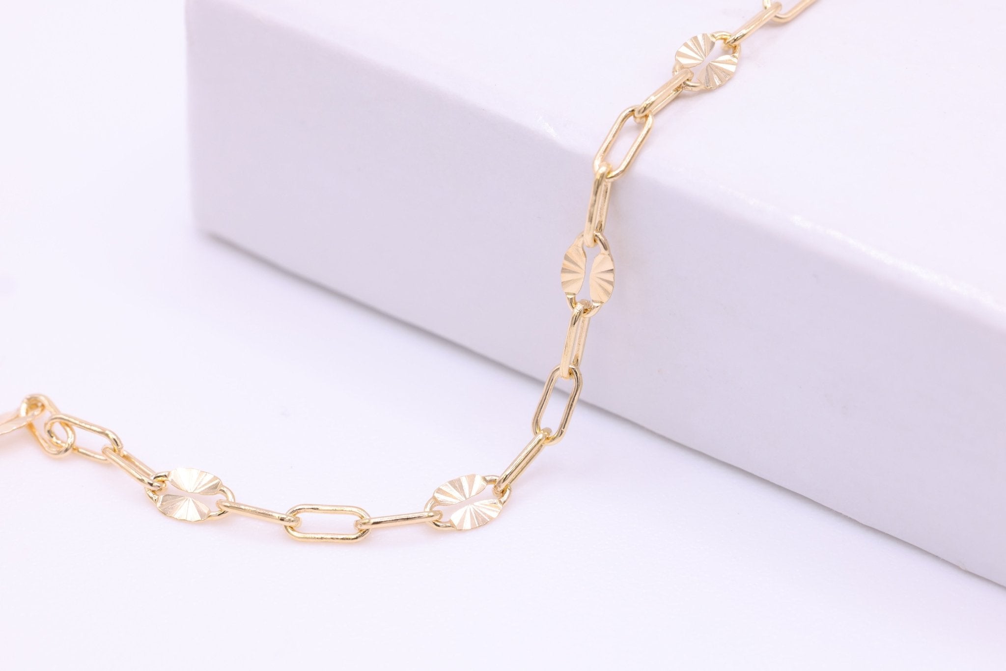 2mm x 2.5mm Starburst Diamond Cut Chain, Gold - Filled or Sterling Silver, Permanent Jewelry Bulk Pay Per Foot Uncut Spools For Jewelers - HarperCrown