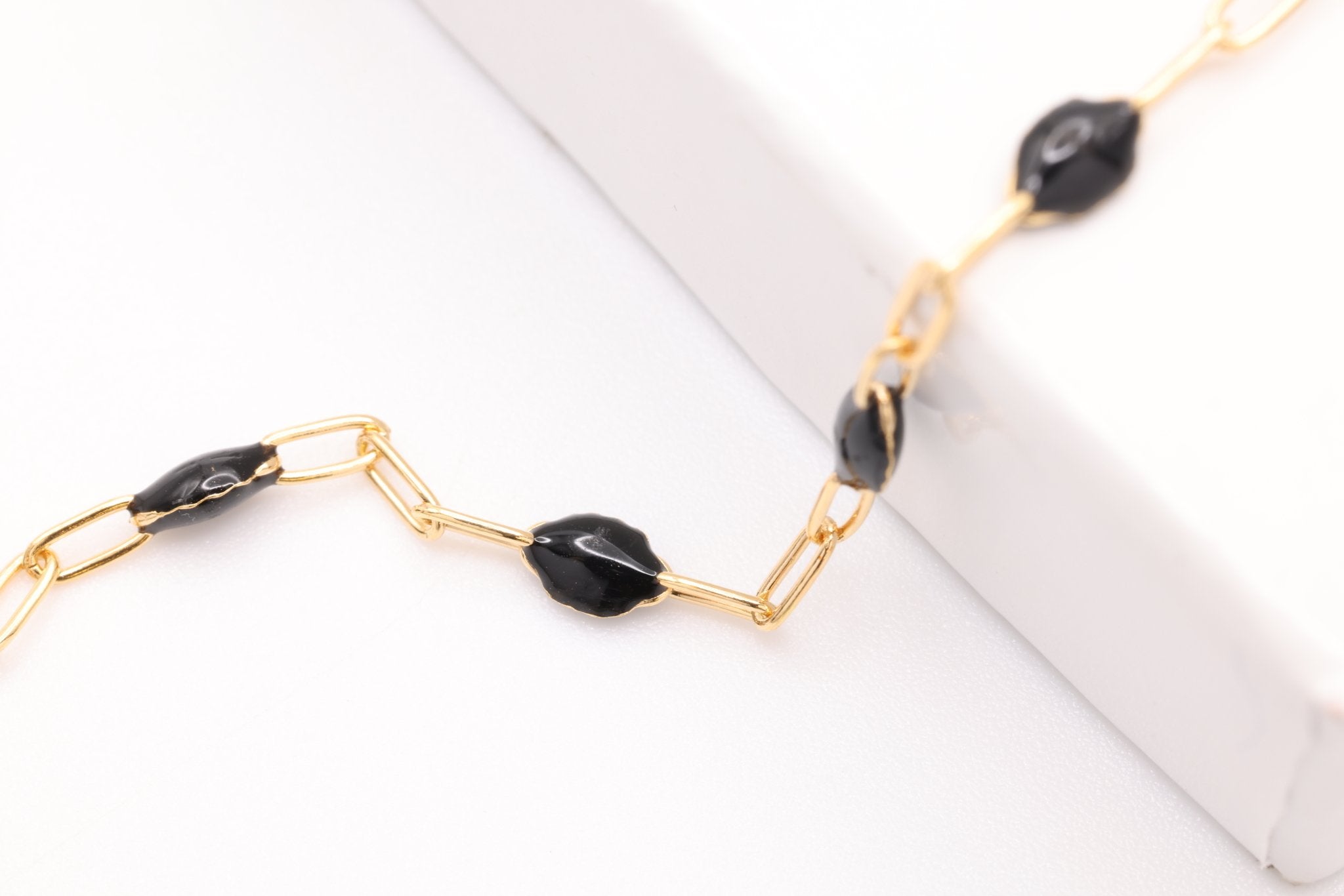 2mm x 2.5mmmm Paperclip Black Enamel Chain, Gold - Filled, Enamel Color Unfinished Chain Permanent Jewelry - HarperCrown