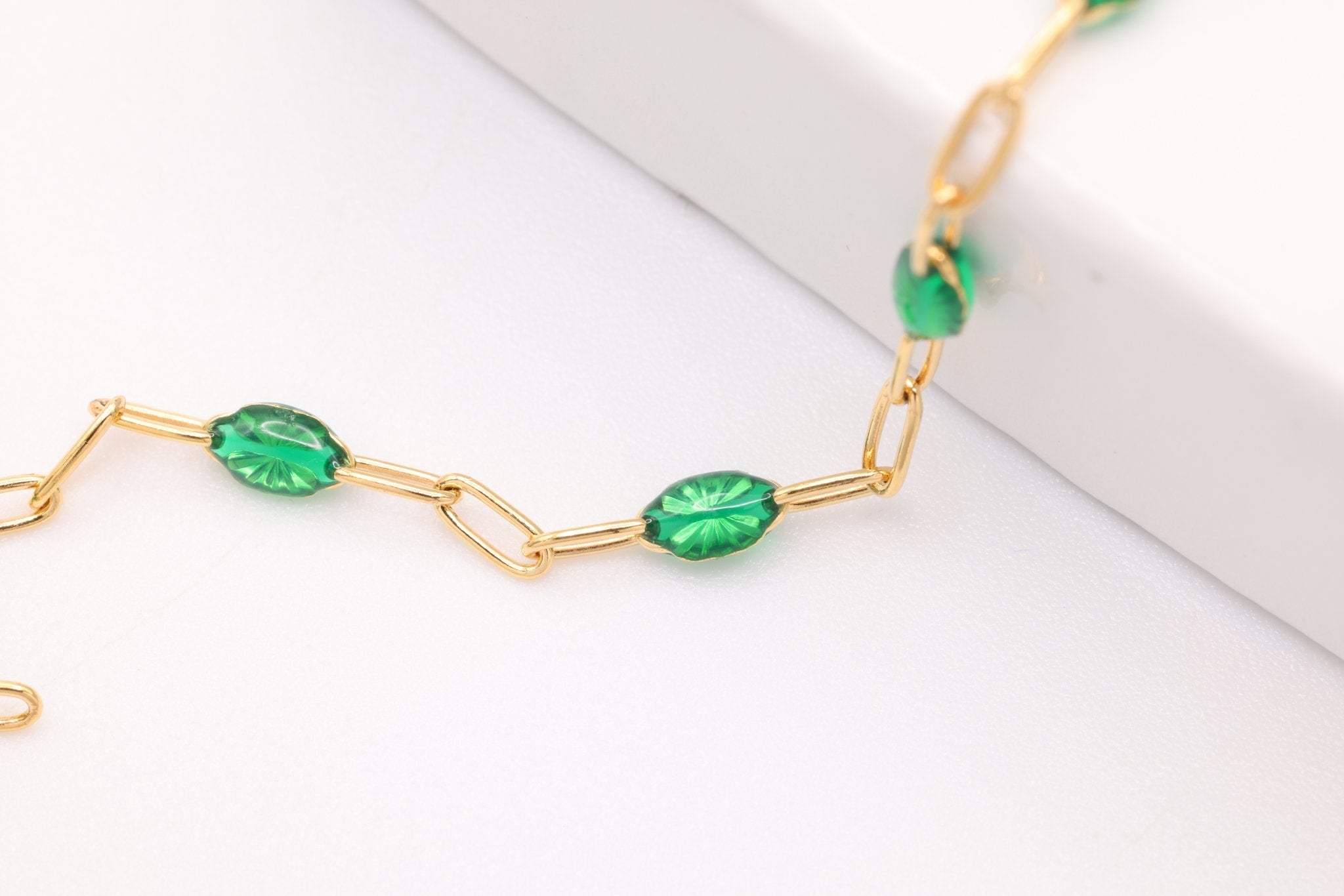 2mm x 2.5mmmm Paperclip Green Enamel Chain, Gold - Filled, Enamel Color Unfinished Chain Permanent Jewelry - HarperCrown