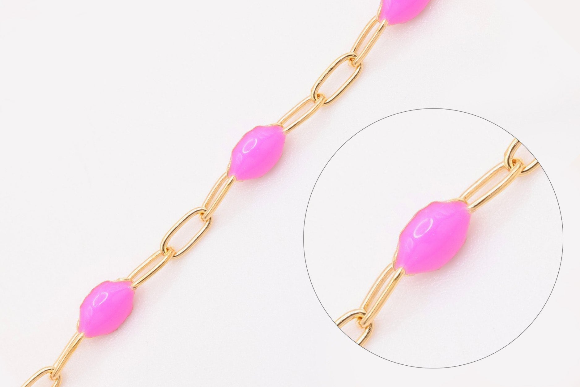 2mm x 2.5mmmm Paperclip Pink Enamel Chain, Gold - Filled, Enamel Color Unfinished Chain Permanent Jewelry - HarperCrown