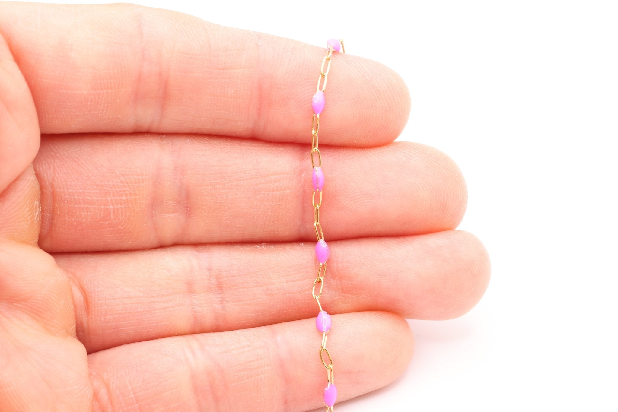 2mm x 2.5mmmm Paperclip Pink Enamel Chain, Gold - Filled, Enamel Color Unfinished Chain Permanent Jewelry - HarperCrown