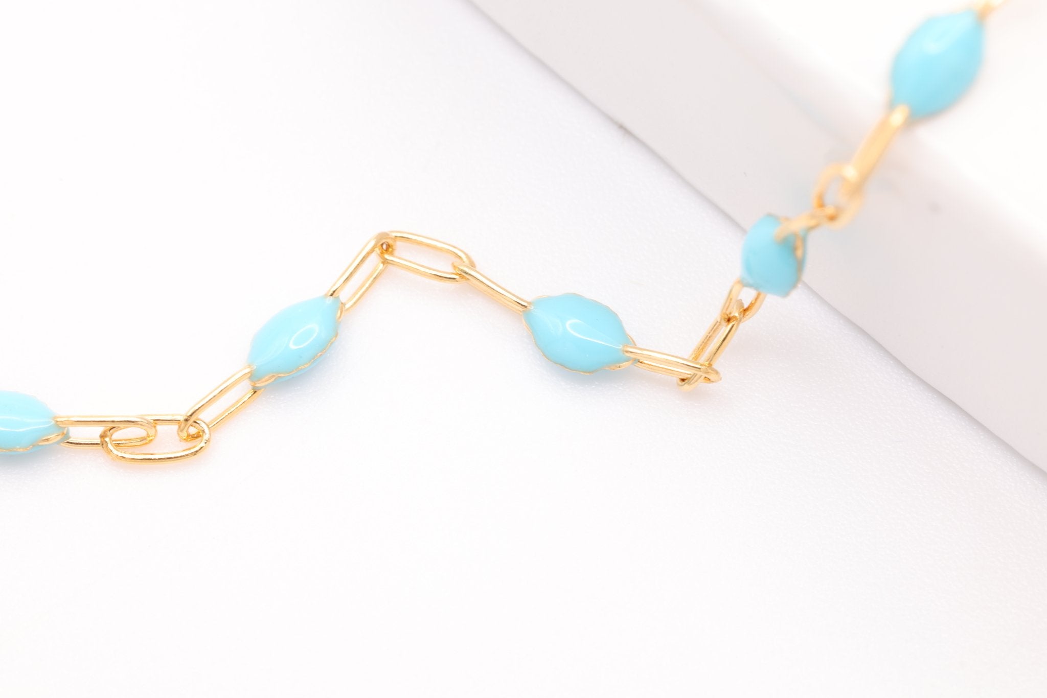 2mm x 2.5mmmm Paperclip Turquois Enamel Chain, Gold - Filled, Enamel Color Unfinished Chain Permanent Jewelry - HarperCrown