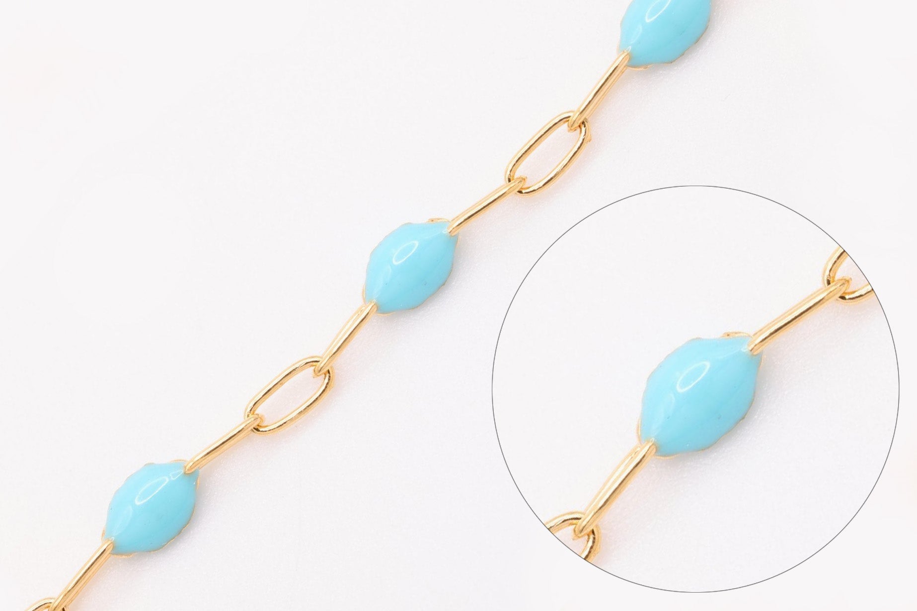2mm x 2.5mmmm Paperclip Turquois Enamel Chain, Gold - Filled, Enamel Color Unfinished Chain Permanent Jewelry - HarperCrown