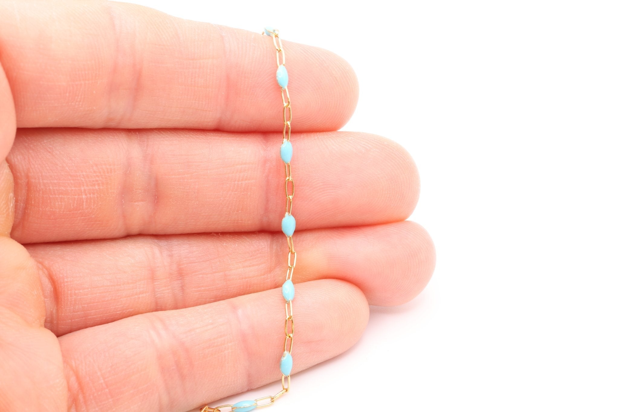 2mm x 2.5mmmm Paperclip Turquois Enamel Chain, Gold - Filled, Enamel Color Unfinished Chain Permanent Jewelry - HarperCrown