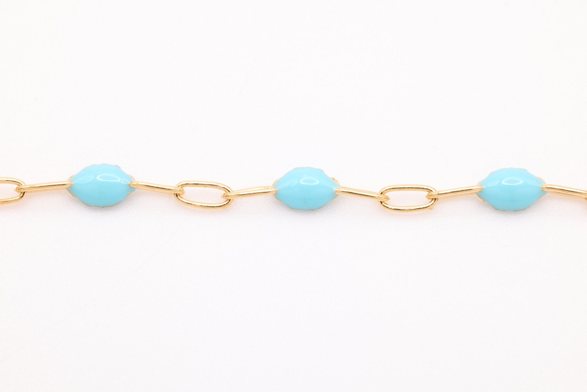 2mm x 2.5mmmm Paperclip Turquois Enamel Chain, Gold - Filled, Enamel Color Unfinished Chain Permanent Jewelry - HarperCrown