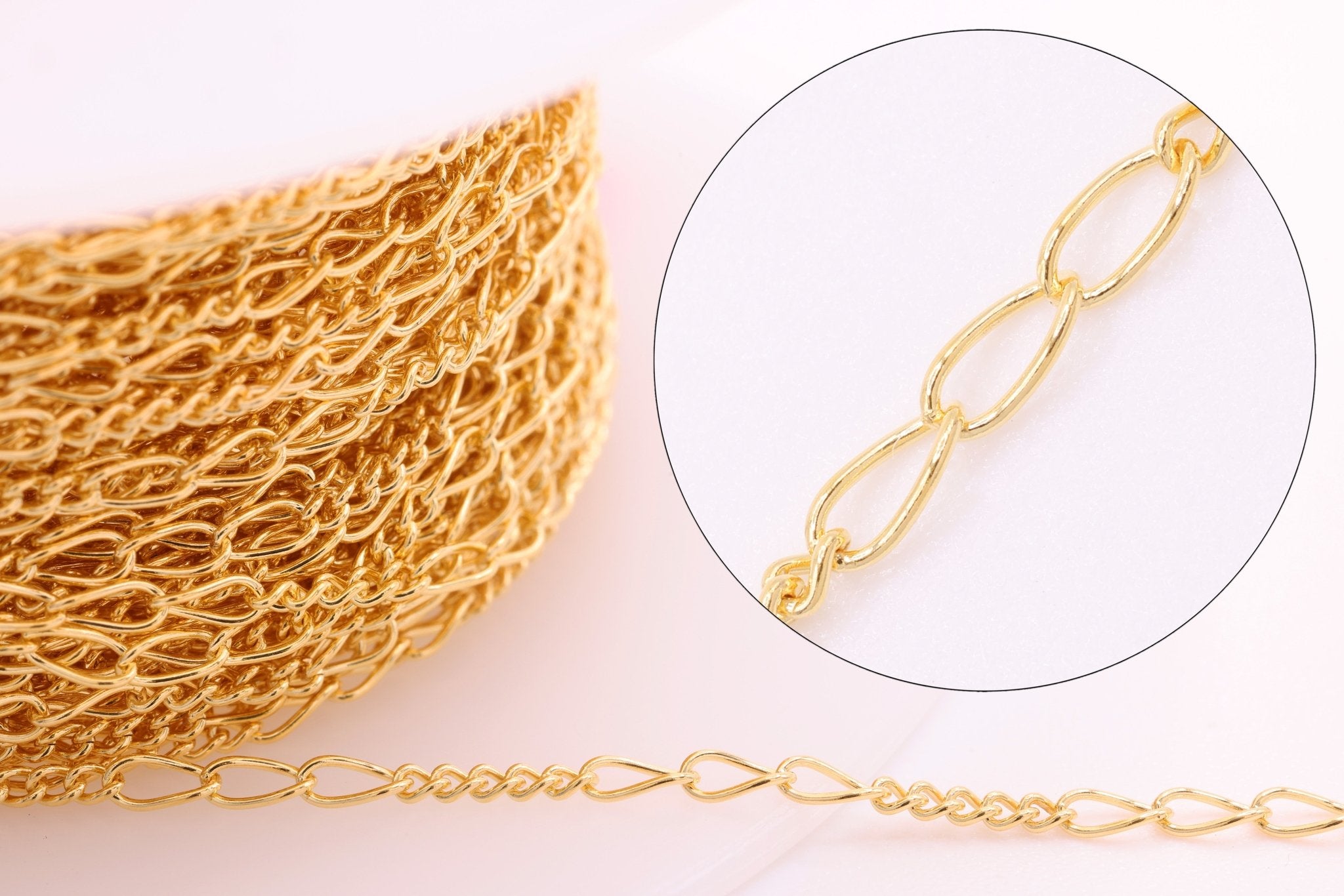 2mm x 3.5mm Figaro Chain, 14/20 Gold - Filled, Wholesale, Pay Per Foot, 5 & 3 Link Jewelry Making Chain - HarperCrown