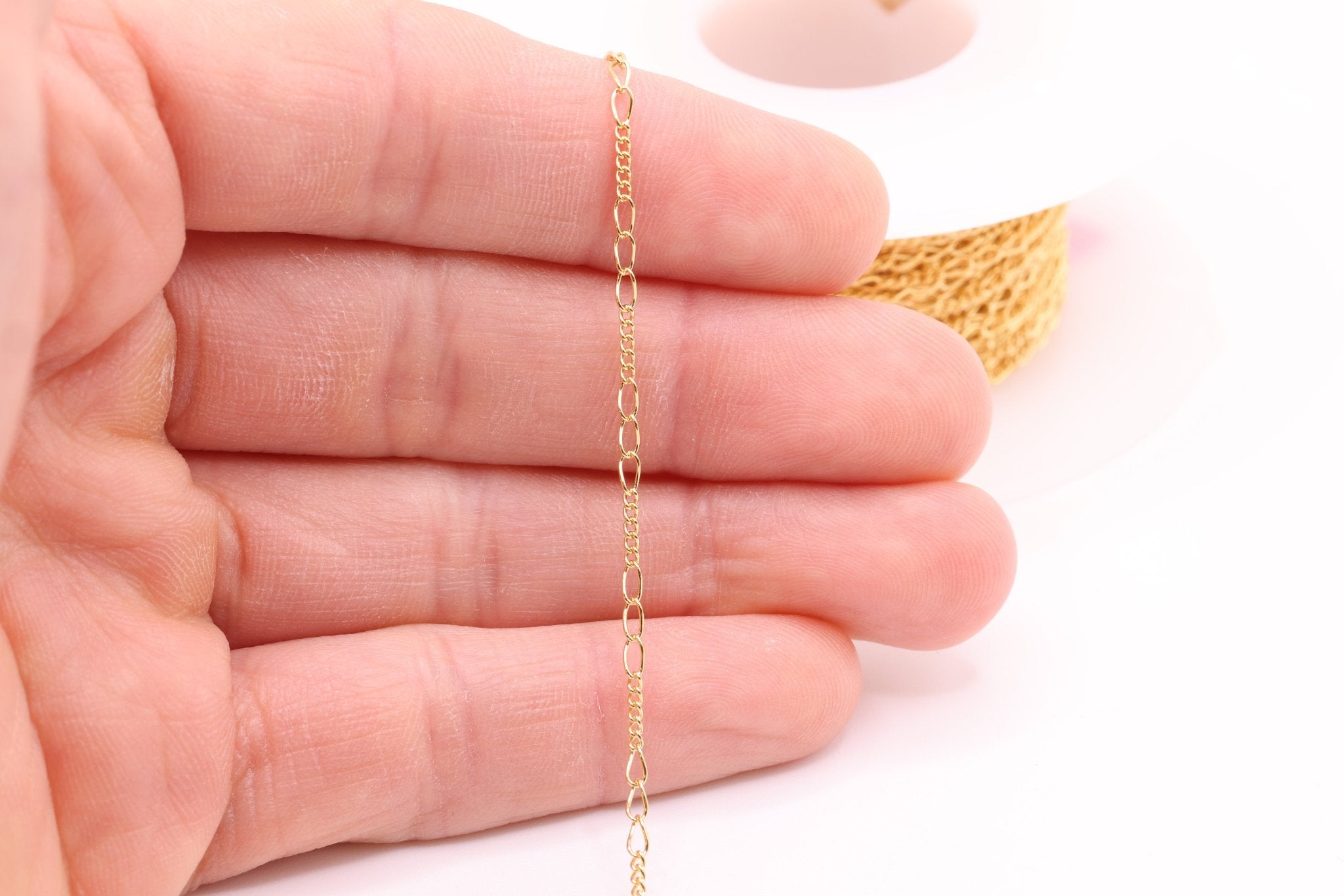 2mm x 3.5mm Figaro Chain, 14/20 Gold - Filled, Wholesale, Pay Per Foot, 5 & 3 Link Jewelry Making Chain - HarperCrown