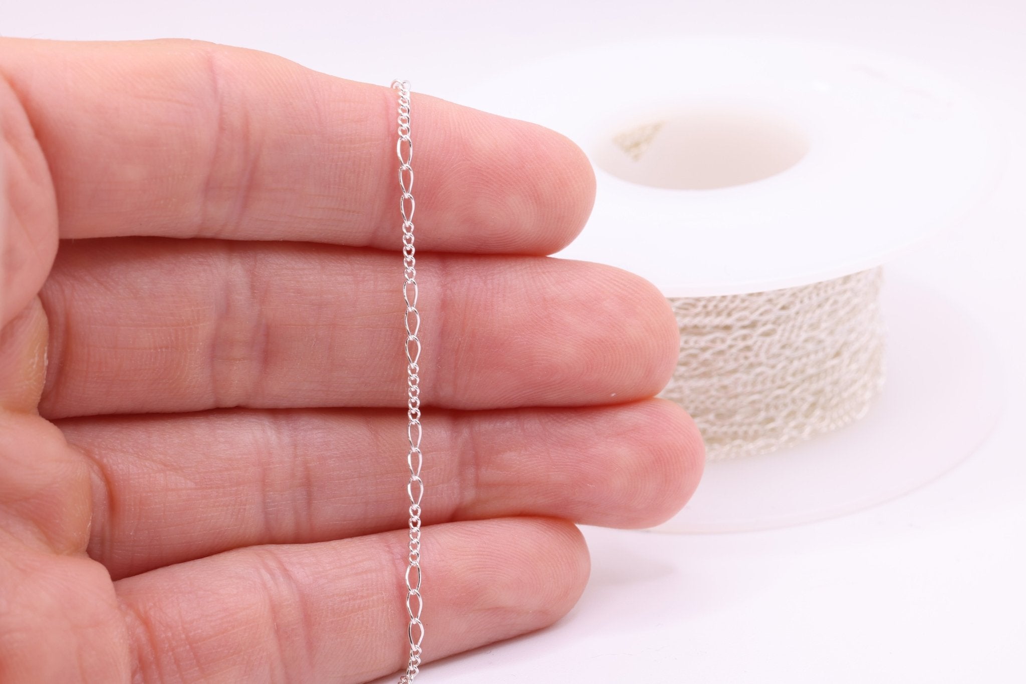 2mm x 3.5mm Figaro Chain, 925 Sterling Silver, Wholesale, Pay Per Foot, 5 & 3 Link Jewelry Making Chain - HarperCrown